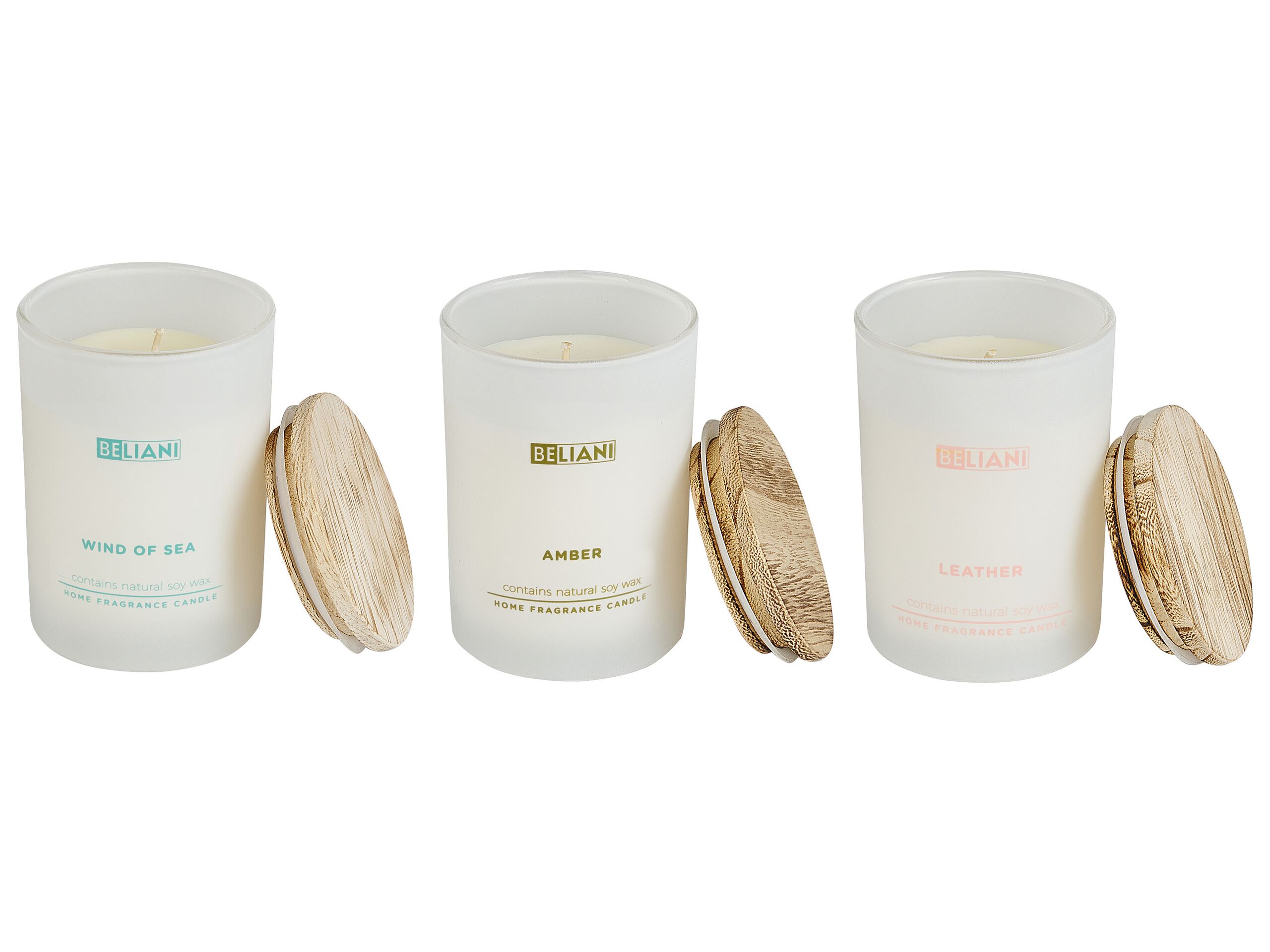 3 Soy Wax Scented Candles Leather / Wind of Sea / Amber