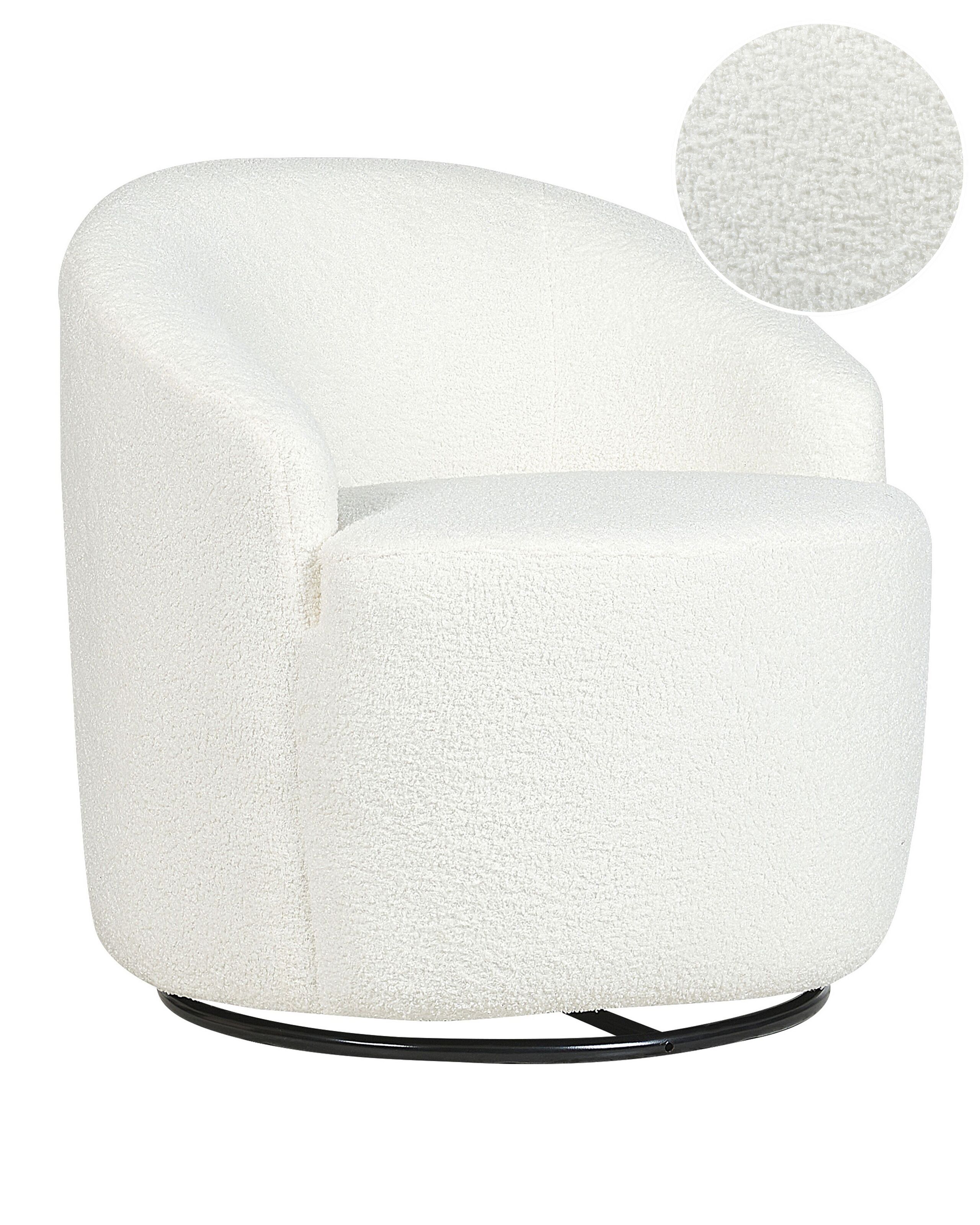 Boucle Swivel Armchair White DAVIK