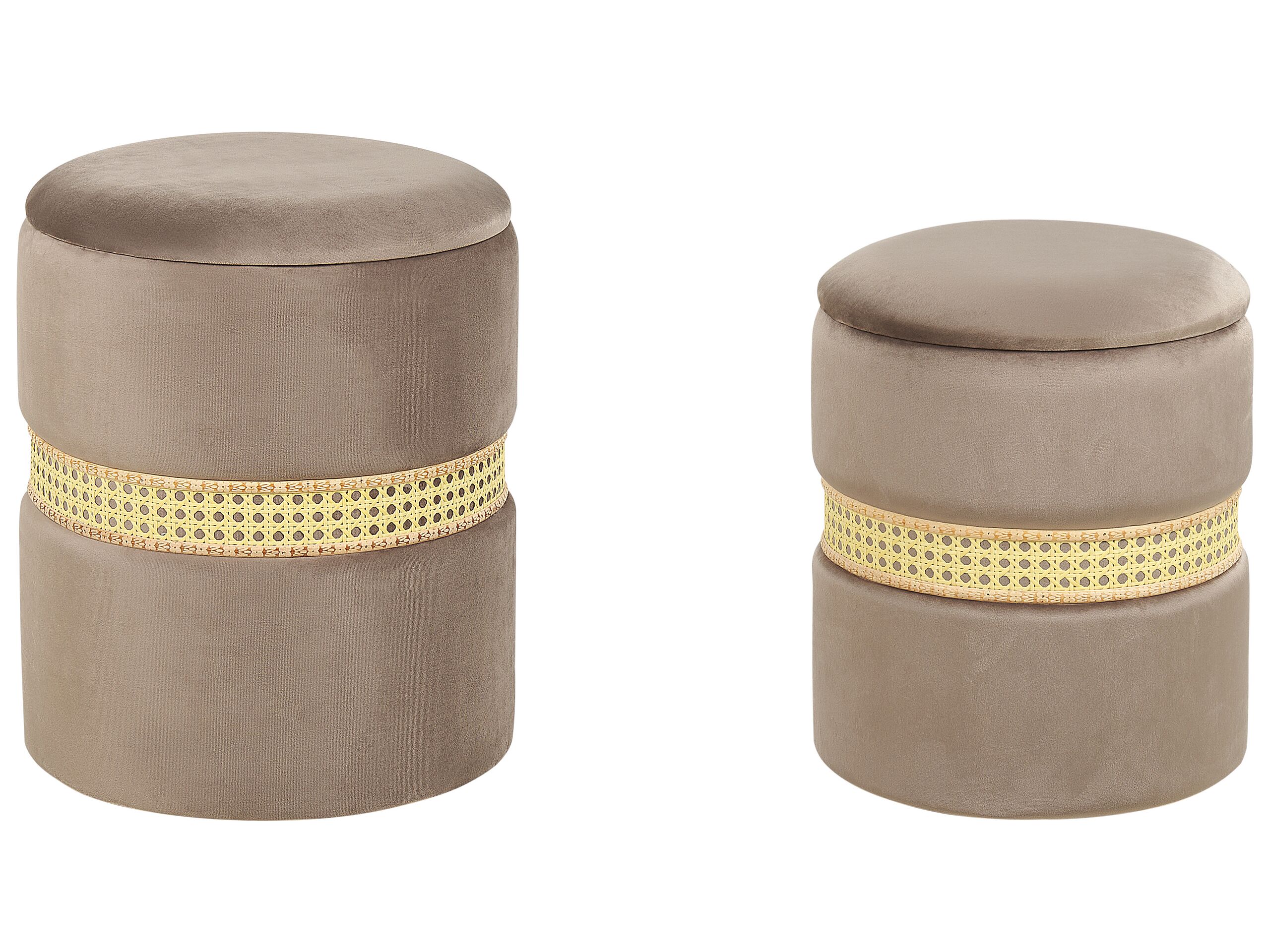 Set of 2 Velvet Storage Pouffes Taupe MEDFORD