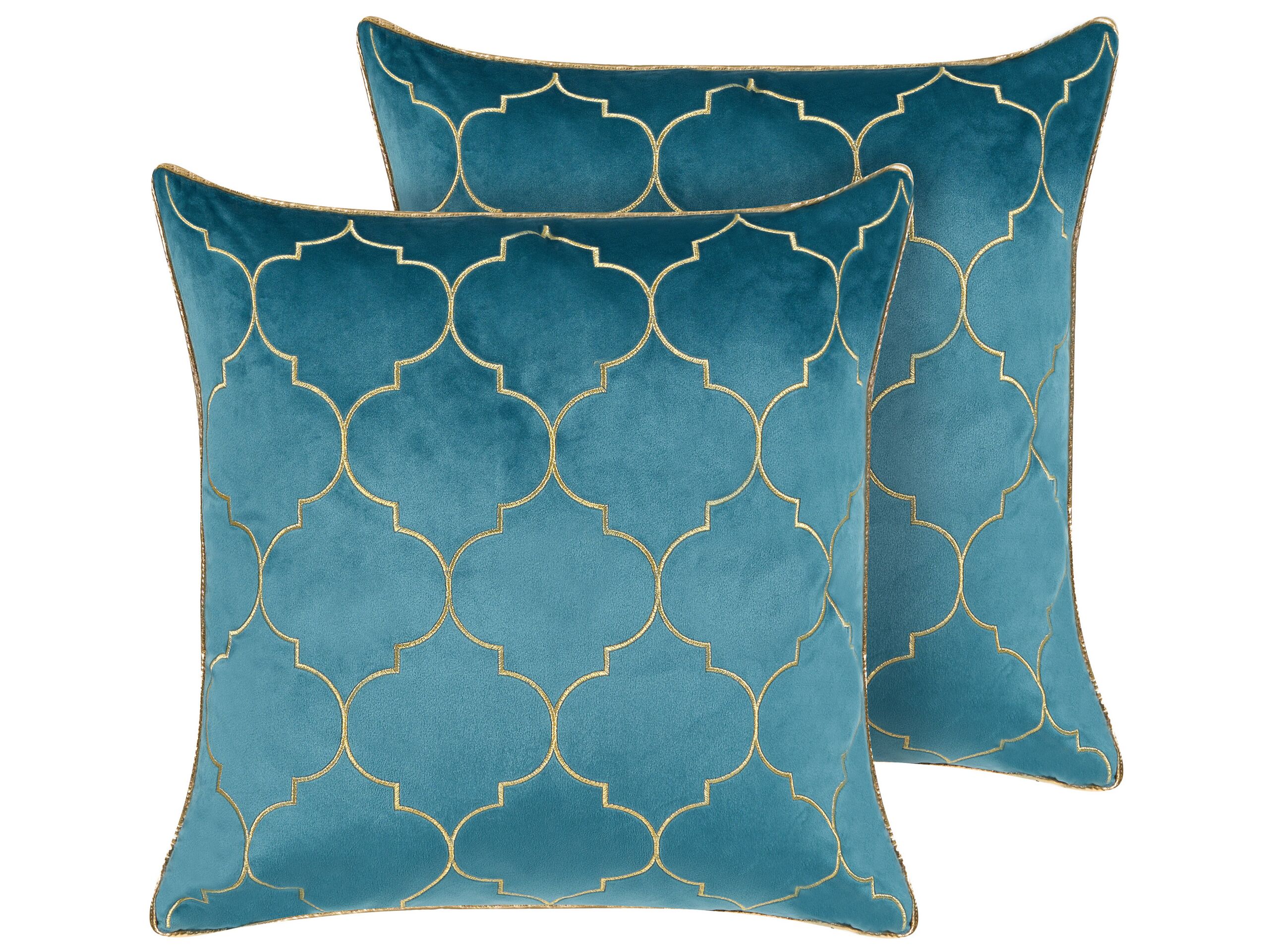 Set of 2 Velvet Cushions Moroccan Pattern 45x45cm Blue