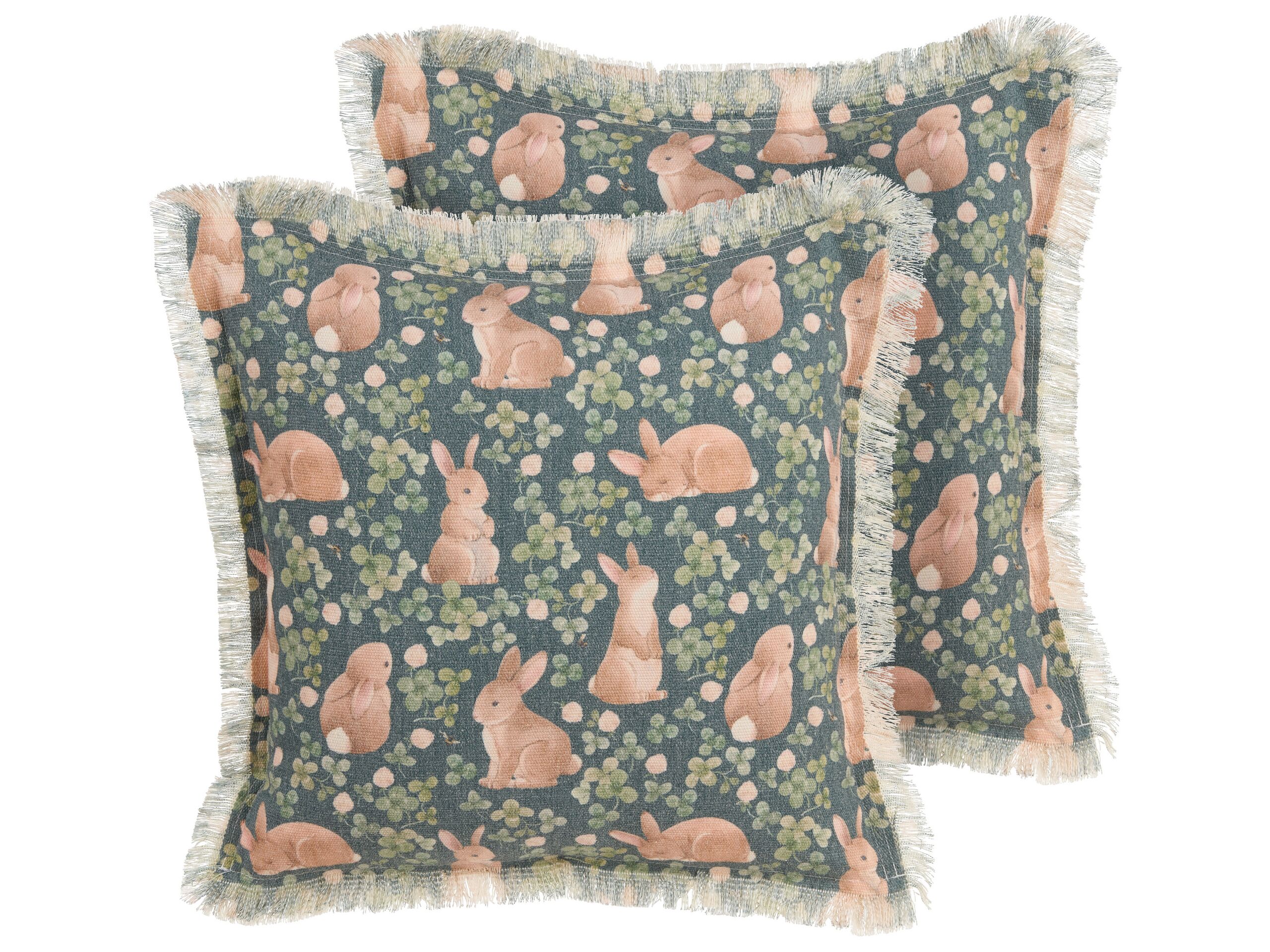 Set of 2 Cushions Rabbit Print 45x45cm Green