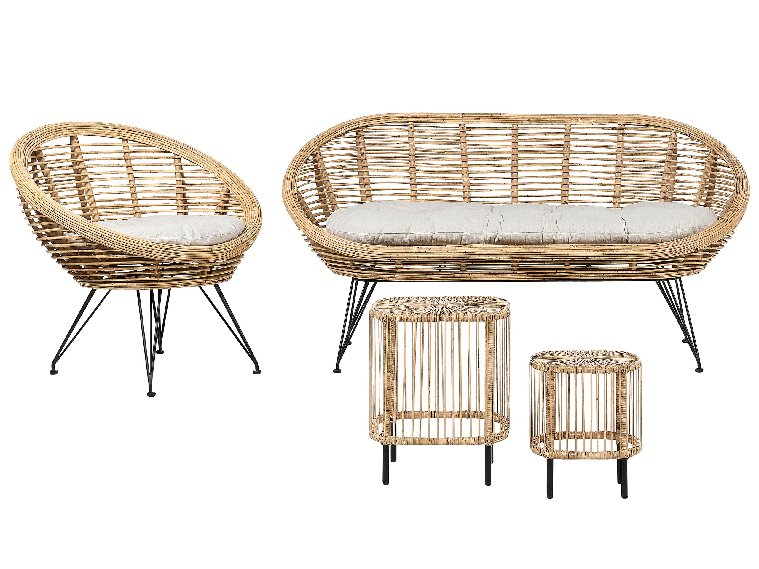 3 Seater Rattan Sofa Set with Side Tables Natural MARATEA/ CESENATICO