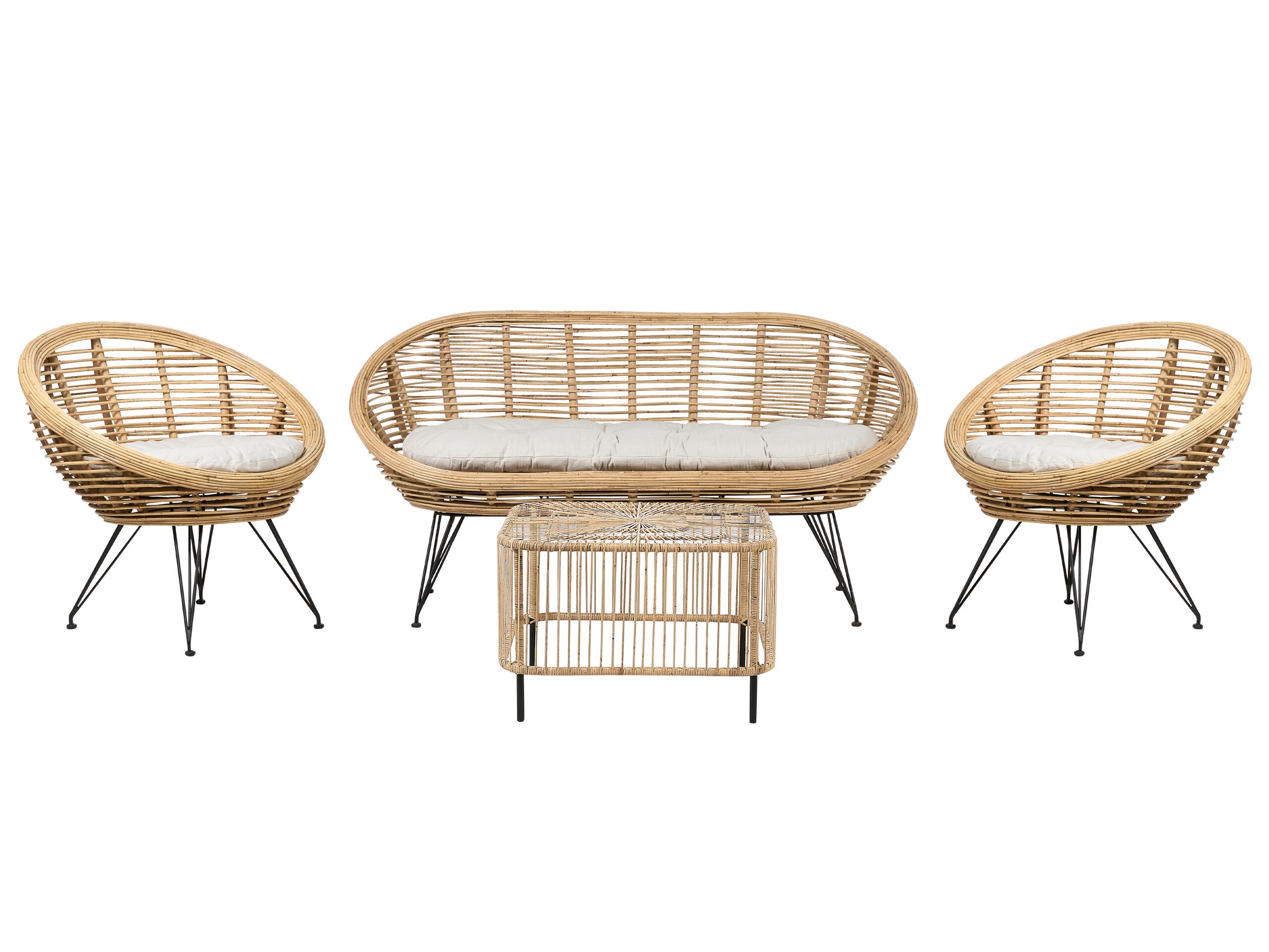 4 Seater Rattan Sofa Set with Coffee Table Natural MARATEA/ CESENATICO