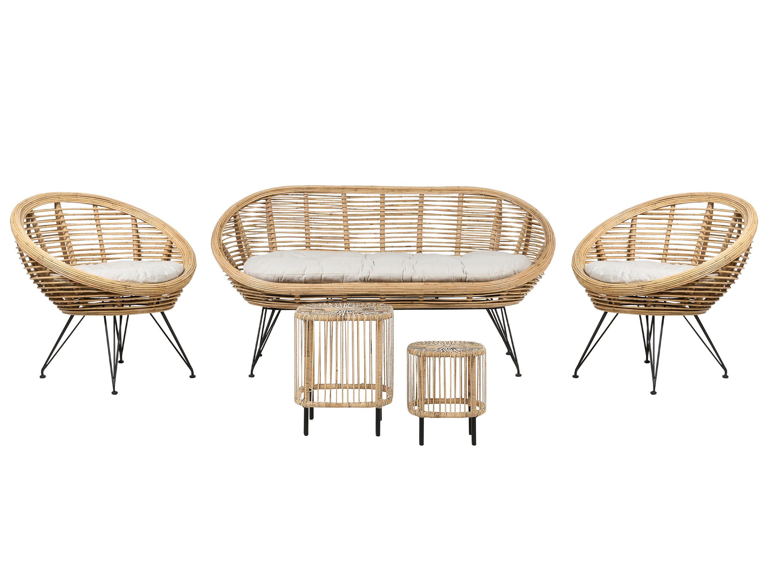 4 Seater Rattan Sofa Set with Side Tables Natural MARATEA/ CESENATICO