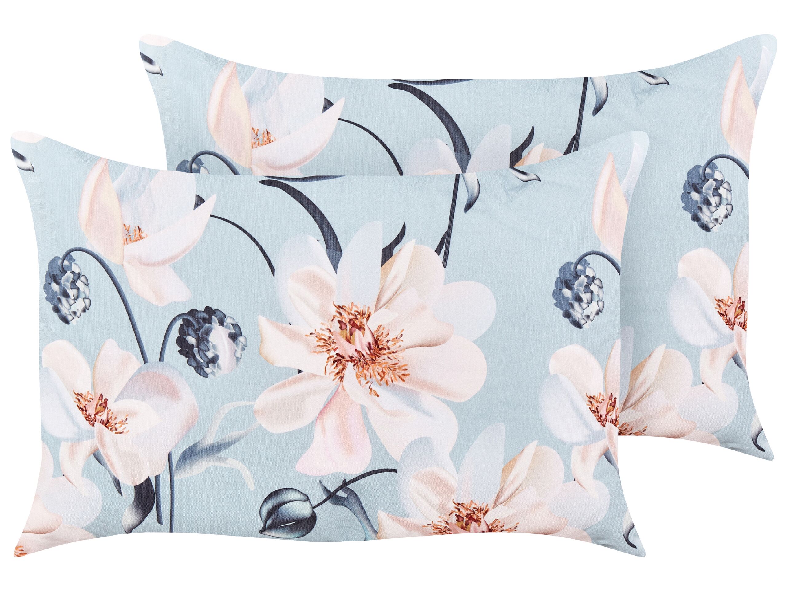 Set of 2 Outdoor Cushions Floral Pattern 40 x 60 cm Blue APRICALE
