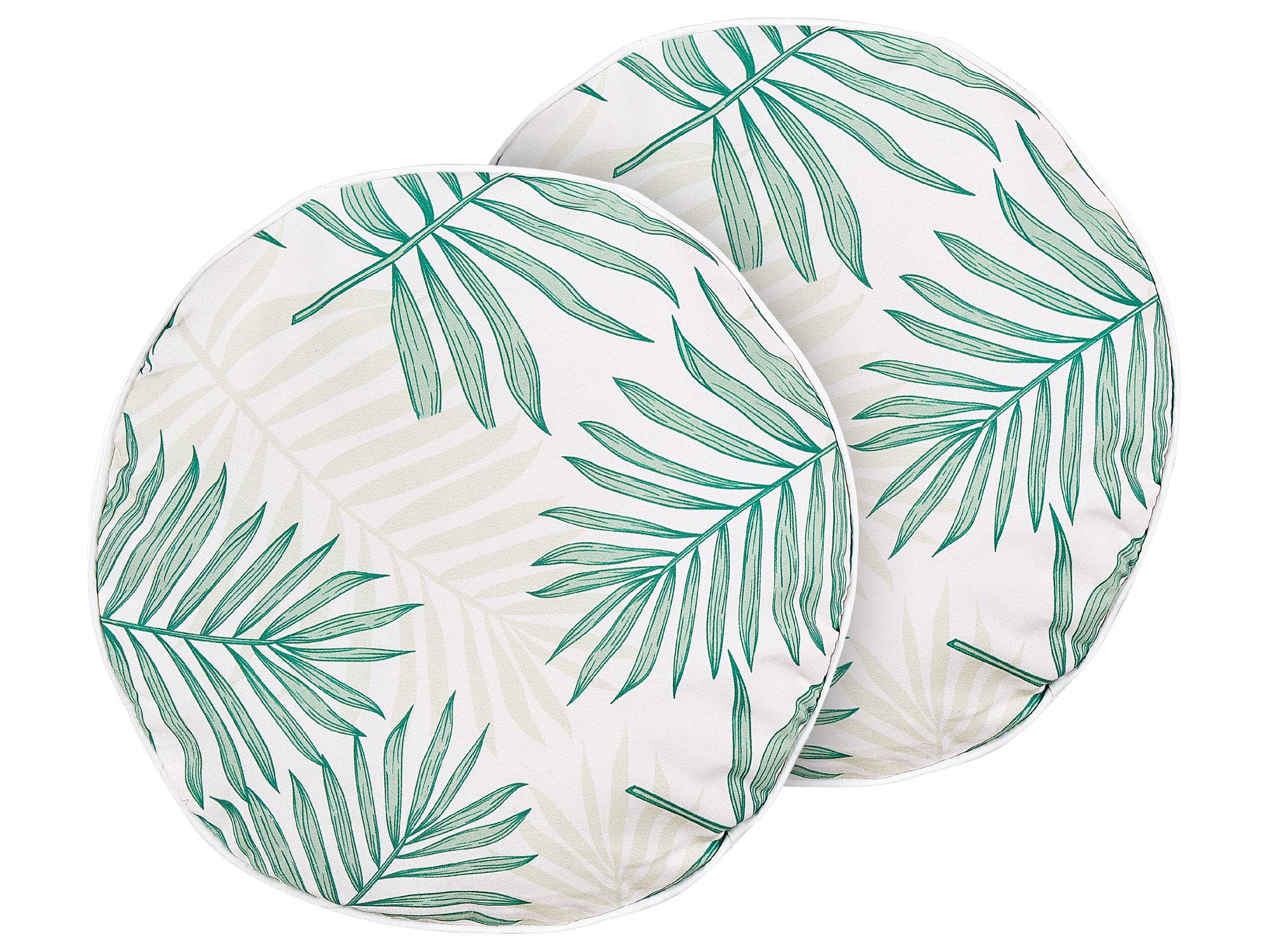 Set of 2 Outdoor Cushions Leaf Pattern âŒ€ 40 cm Beige and Green POGGIO