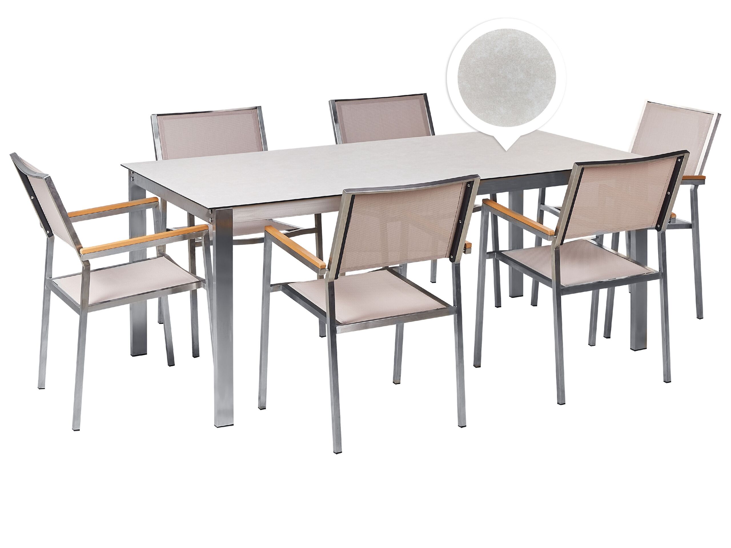6 Seater Garden Dining Set White Glass Top with Beige Chairs COSOLETO/GROSSETO