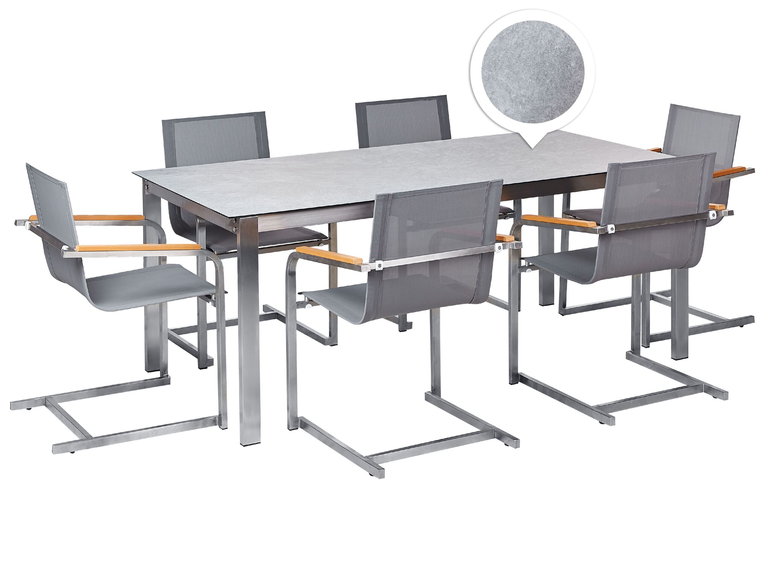 6 Seater Garden Dining Set Grey Glass Top with Grey Chairs COSOLETO