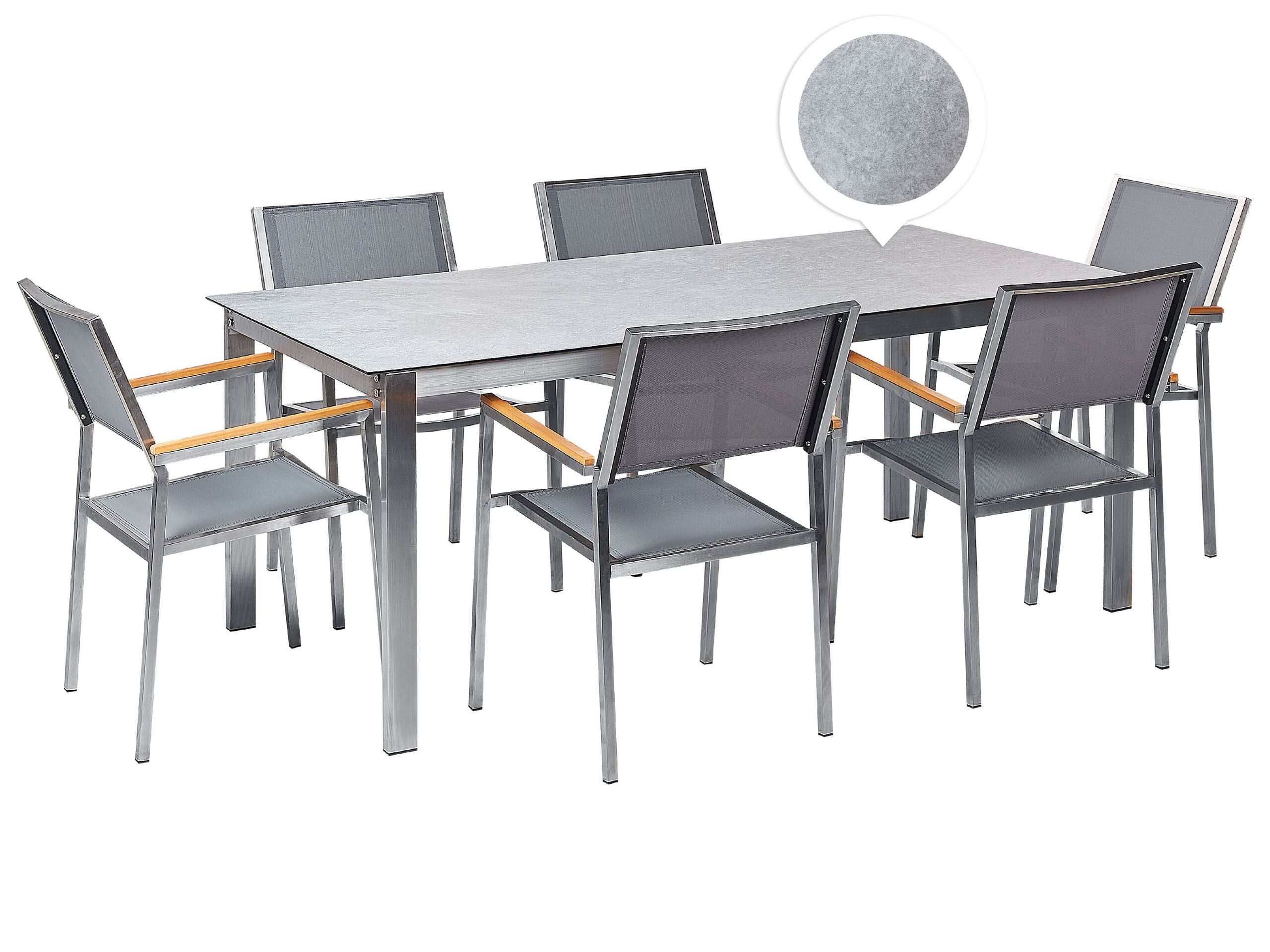 6 Seater Garden Dining Set Grey Glass Top with Grey Chairs COSOLETO/GROSSETO