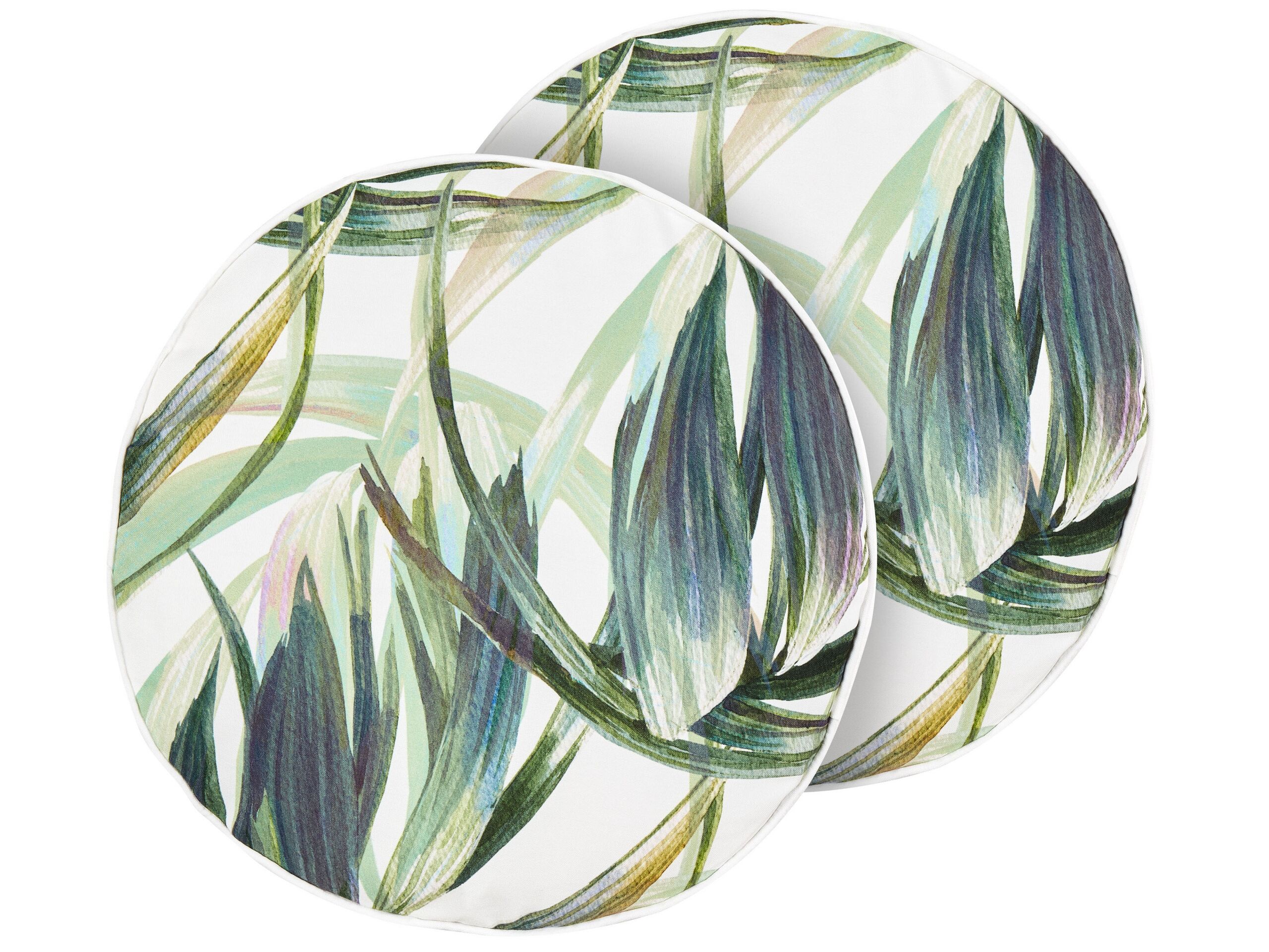Set of 2 Outdoor Cushions Leaf Pattern âŒ€ 40 cm Green and White CALDERINA