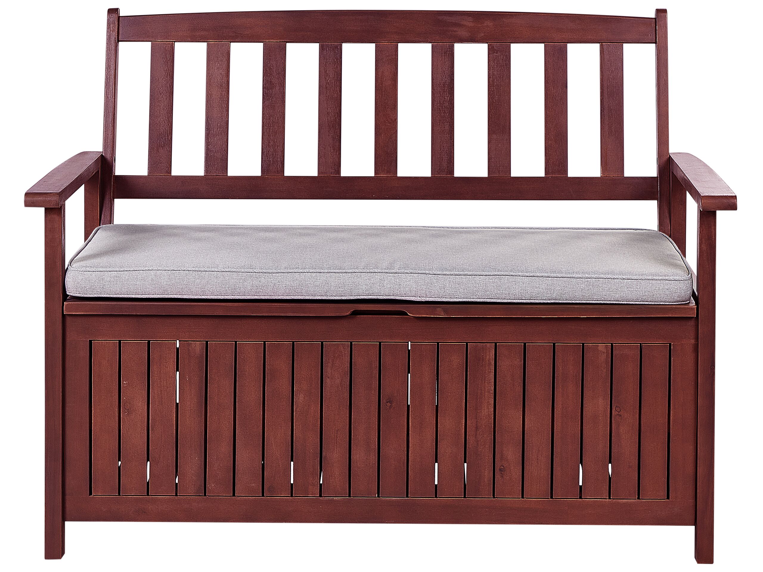Acacia Wood Garden Bench with Storage 120 cm Mahogany Brown with Grey Cushion SOVANA