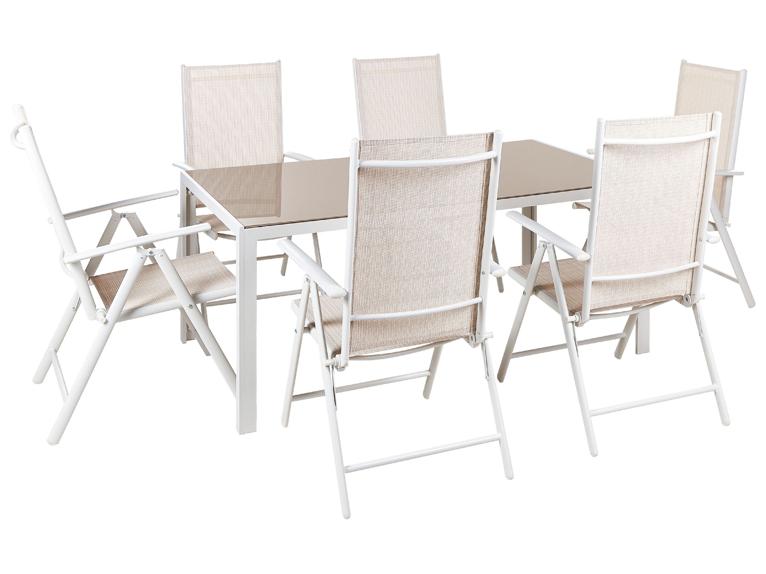 6 Seater Metal Garden Dining Set Beige CATANIA