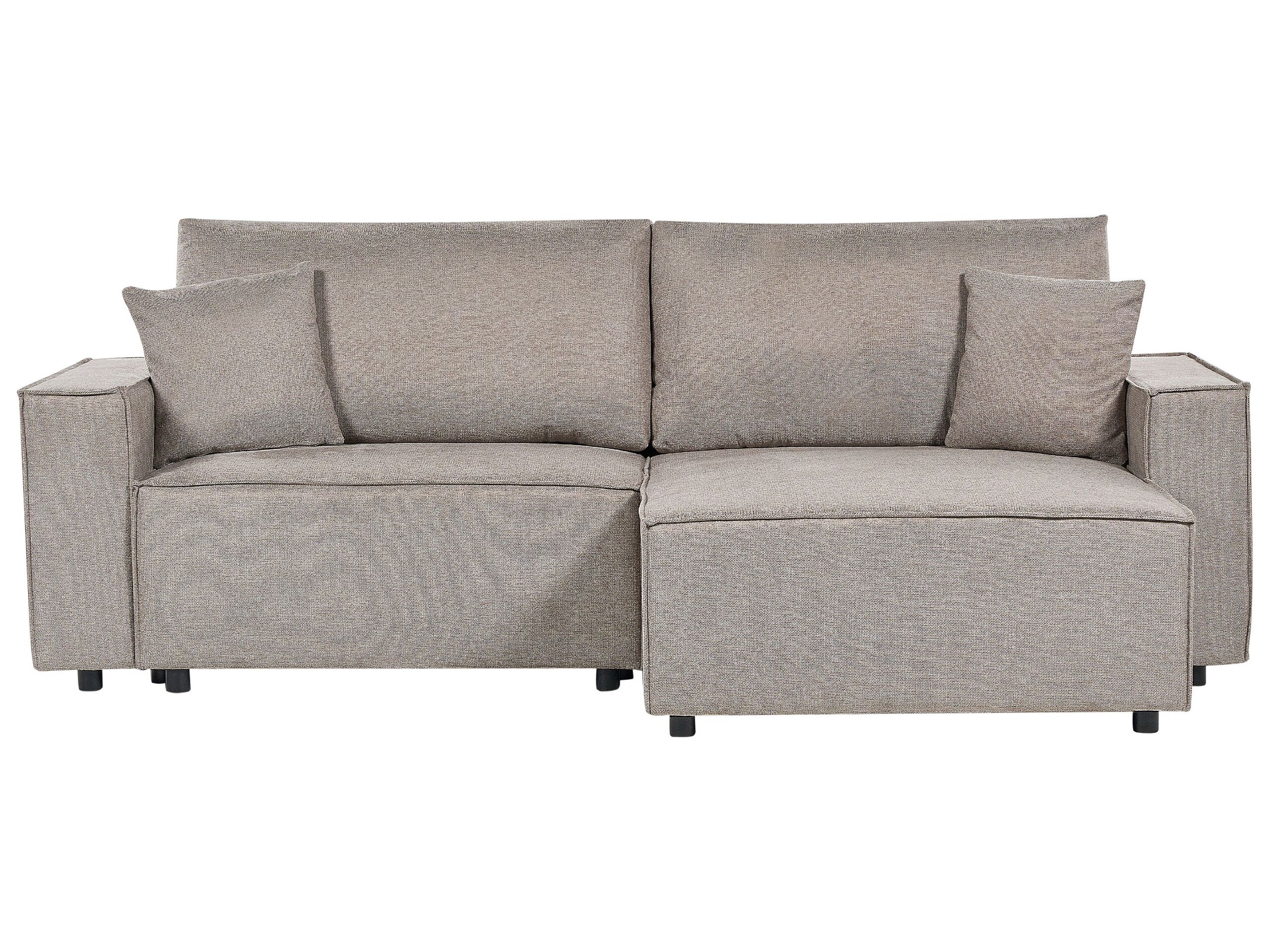 Left Hand Fabric Corner Sofa Bed with Storage Taupe KARILA