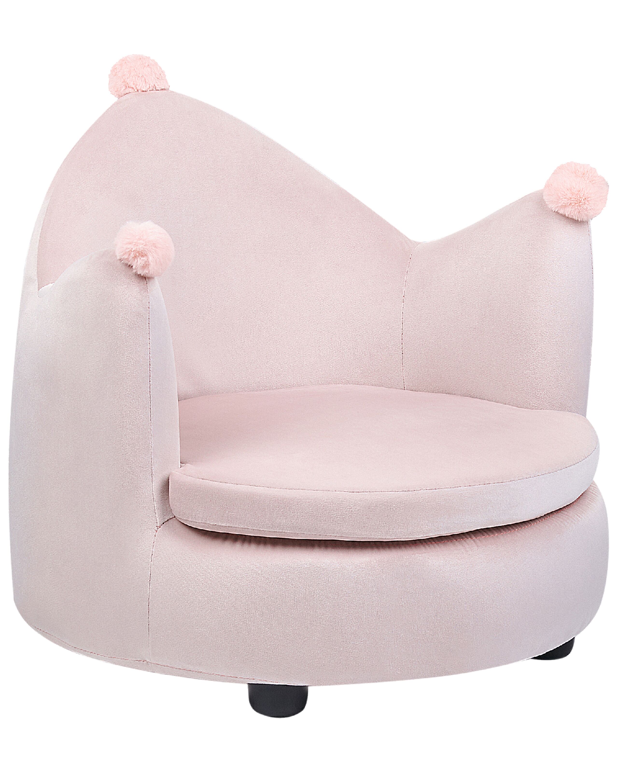 Kids Velvet Armchair Crown Pink VEGA