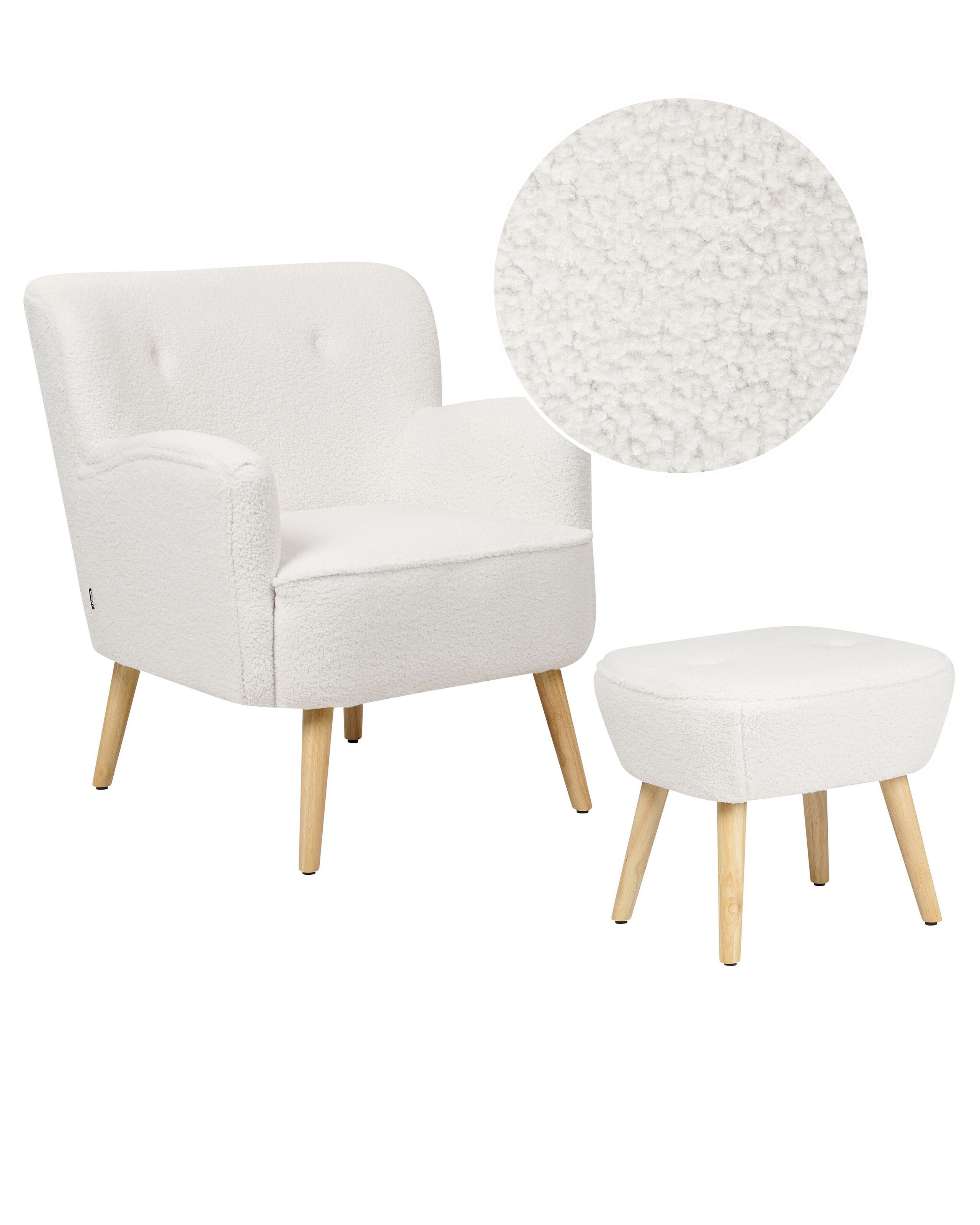 Boucle Armchair With Footrest White TUMBA