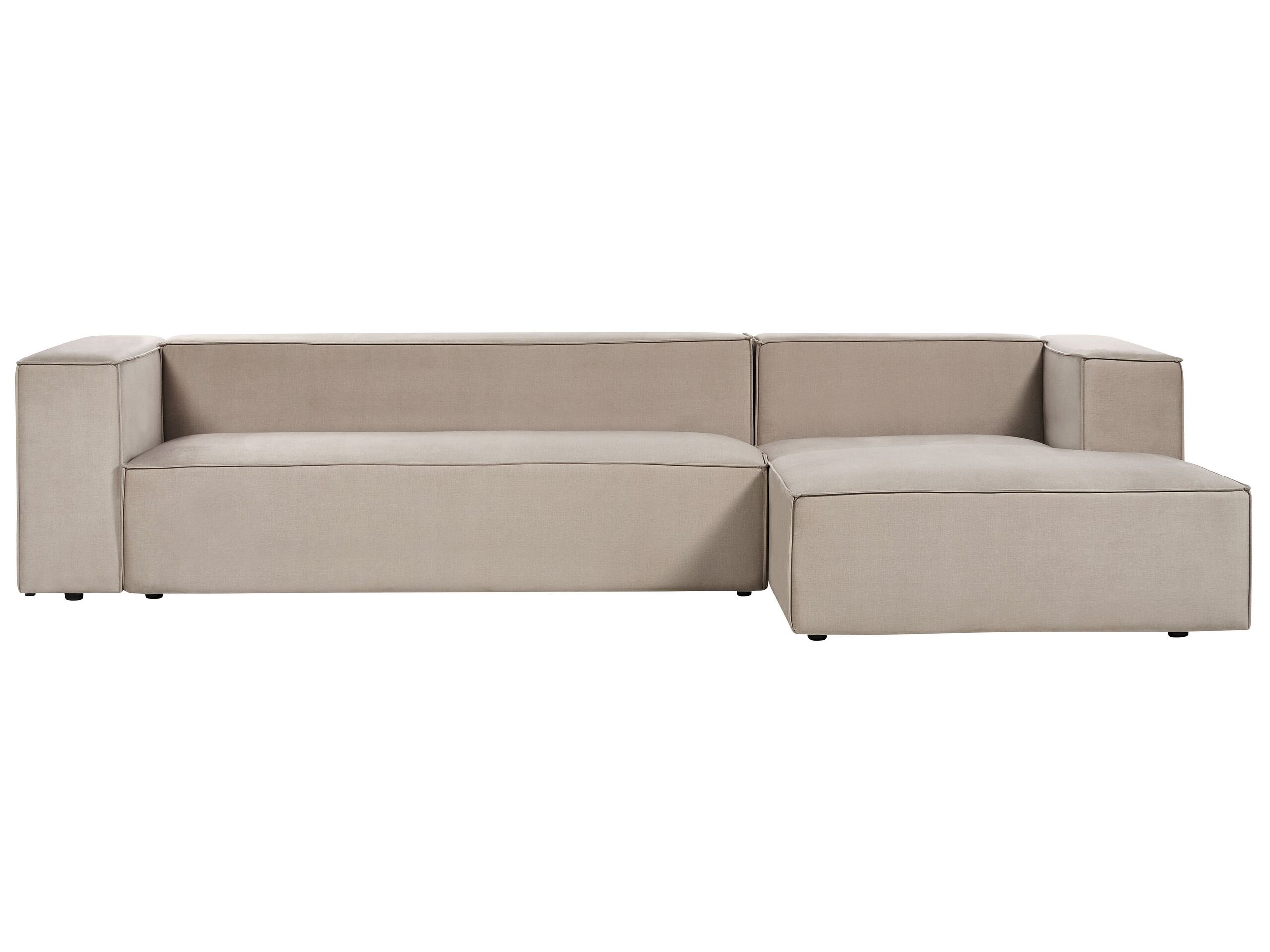 Left Hand Velvet 3 Seater Corner Sofa Taupe Beige VERNON