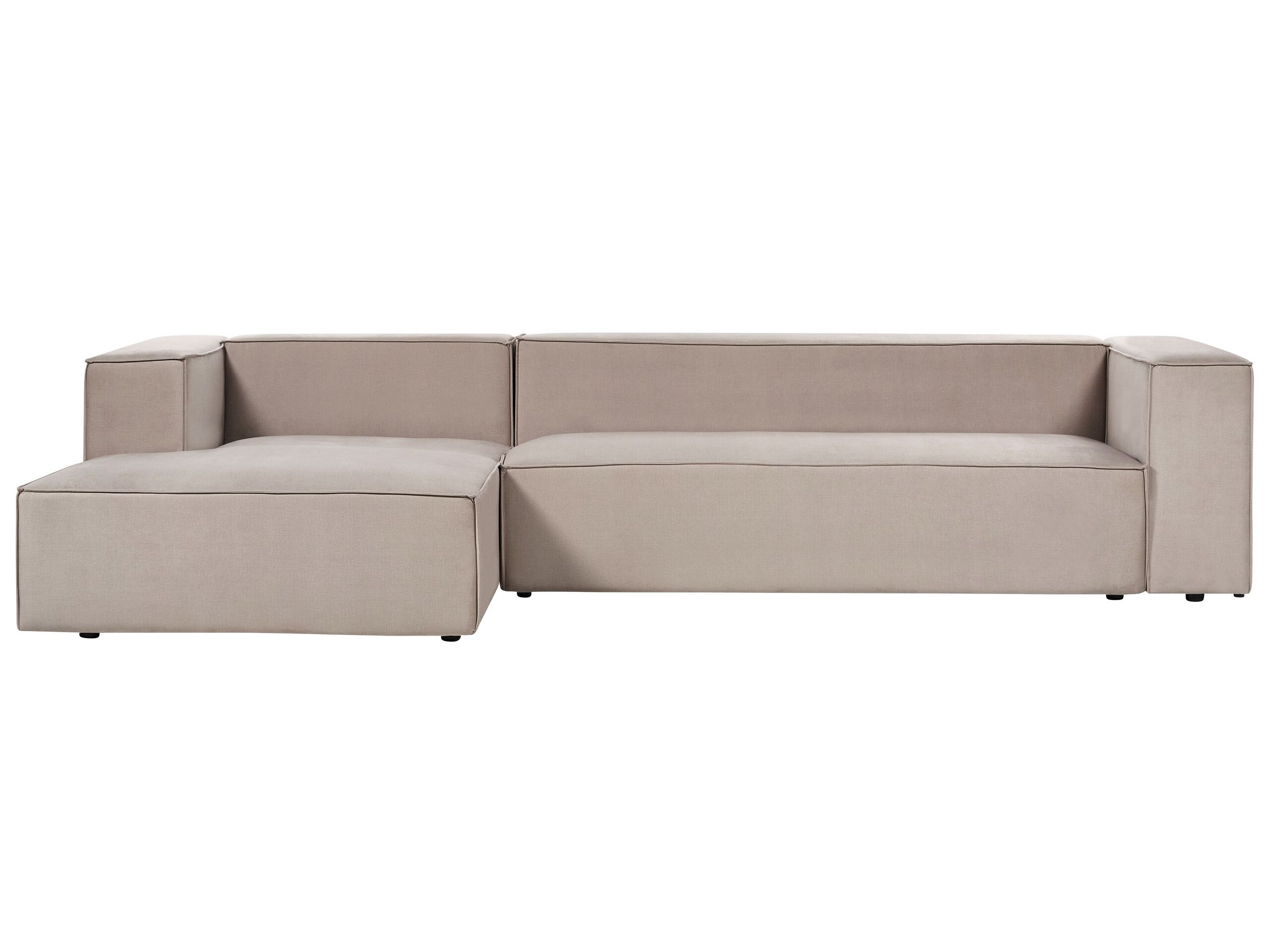 Right Hand Velvet 3 Seater Corner Sofa Taupe Beige VERNON