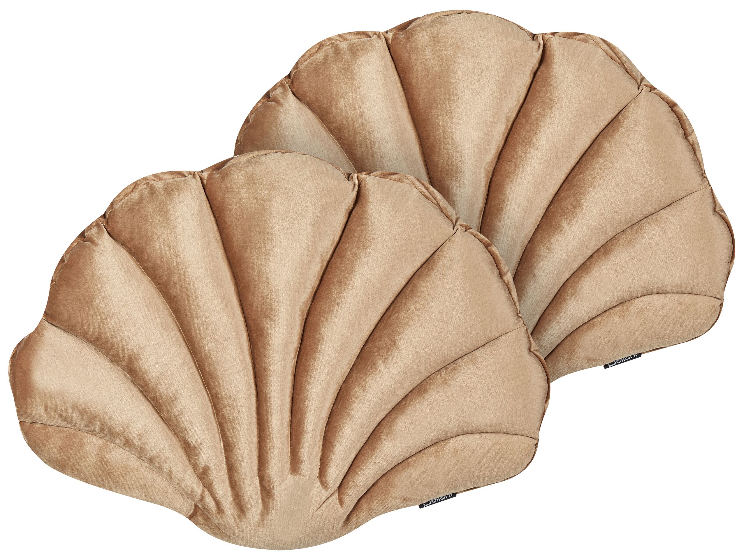 Set of 2 Velvet Seashell Cushions 47x35cm Beige