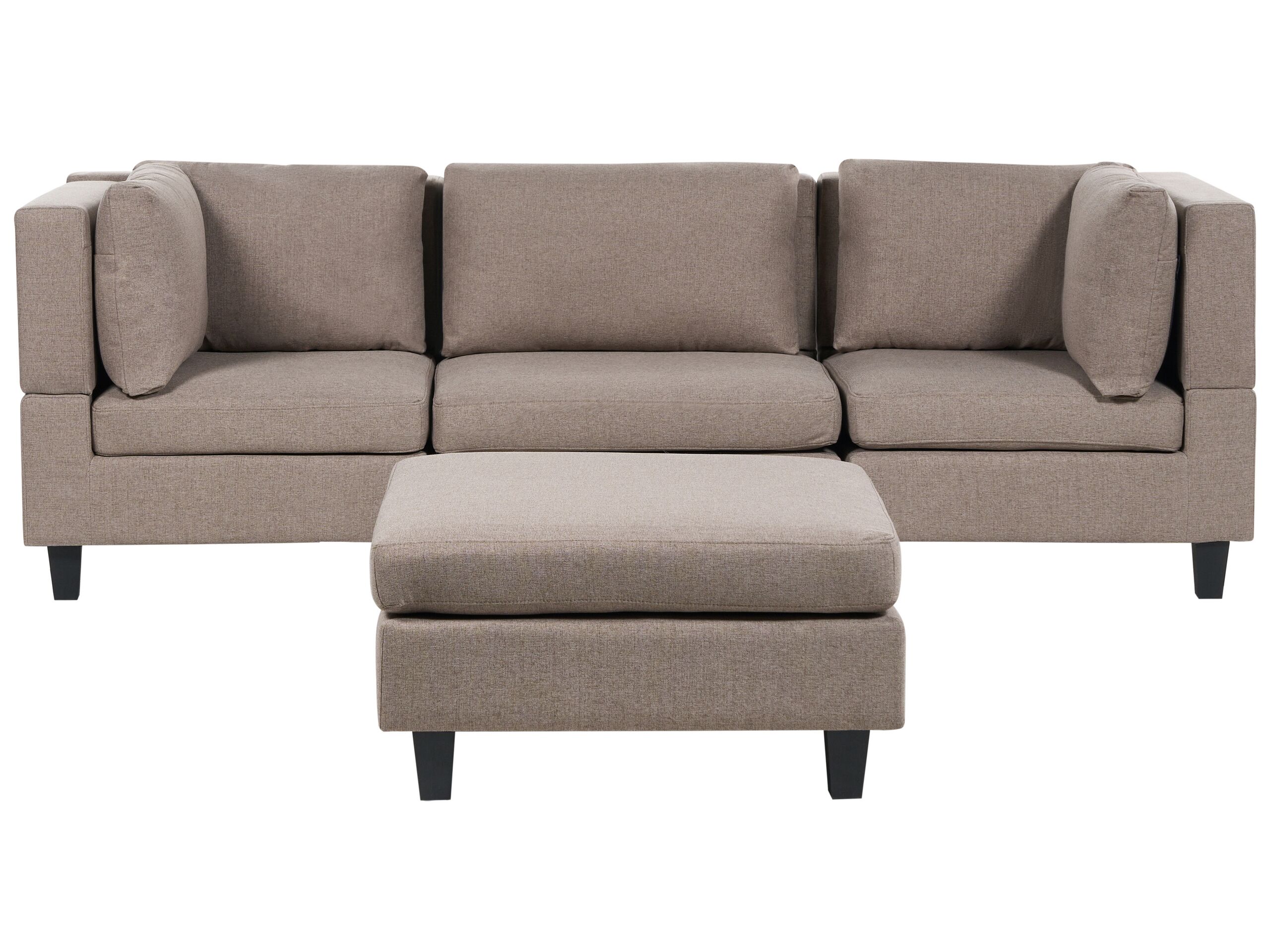 3-Seater Modular Fabric Sofa with Ottoman Brown UNSTAD