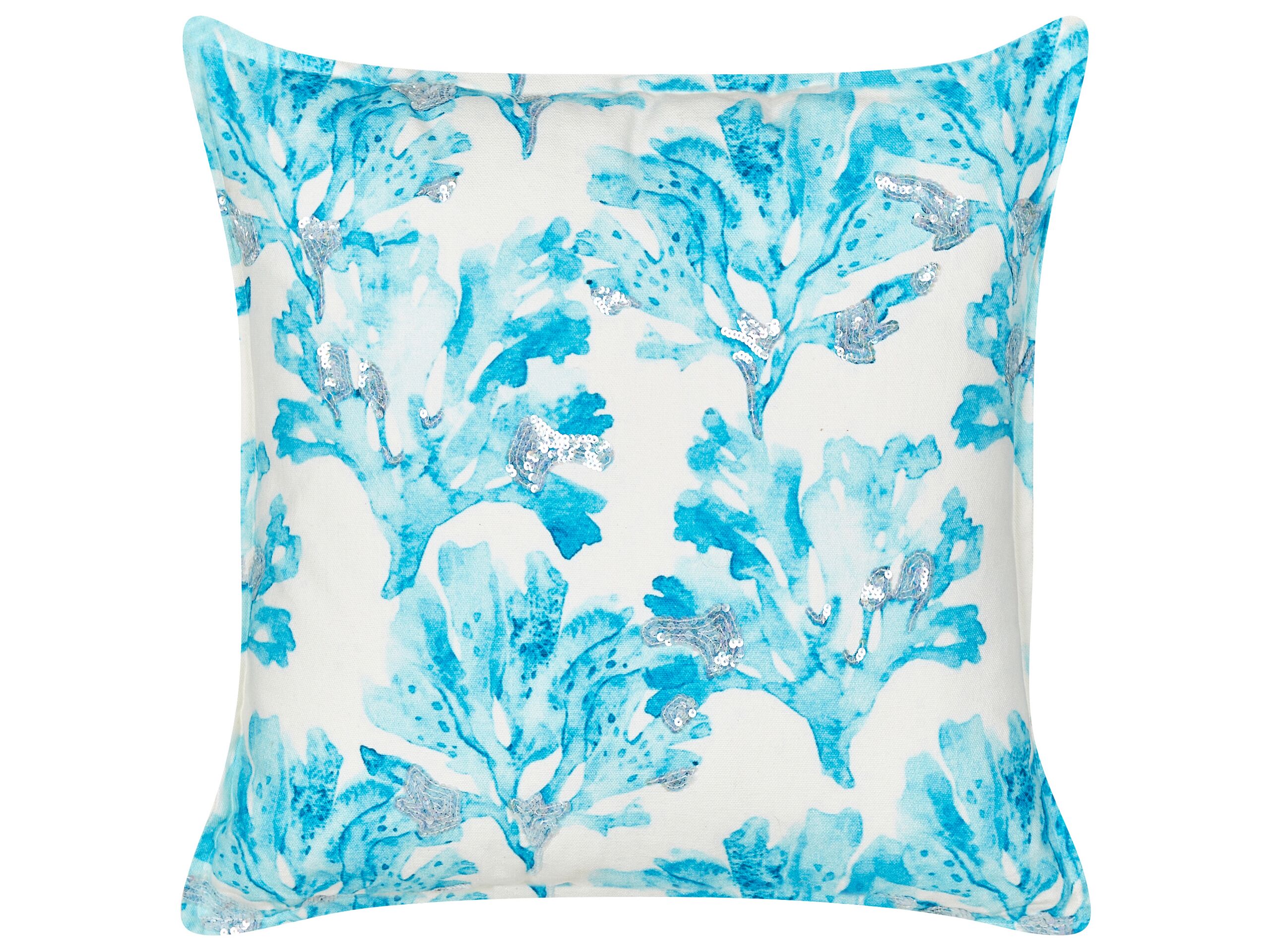 Cotton Cushion Coral Motif 45x45cm White and Blue