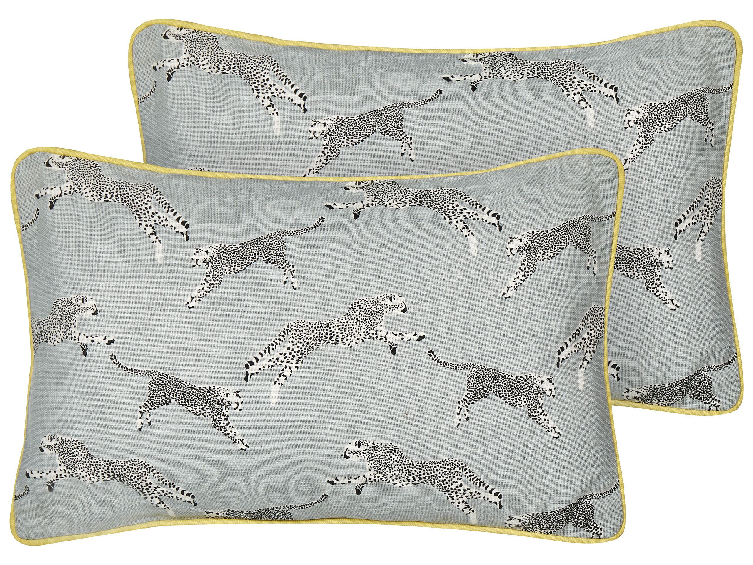 Set of 2 Cotton Cushions Cheetah Motif 30x50cm Grey