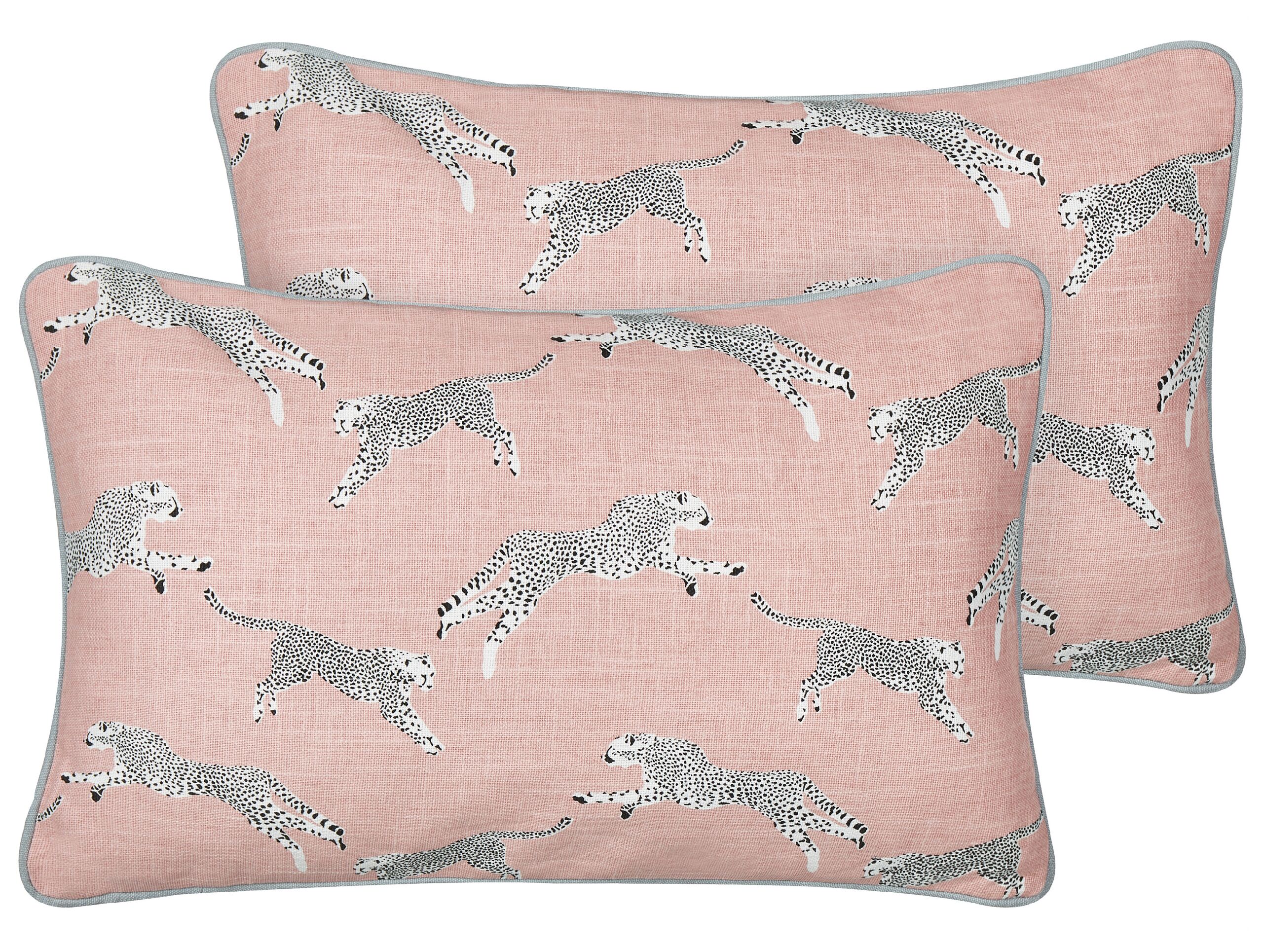 Set of 2 Cotton Cushions Cheetah Motif 30x50cm Pink