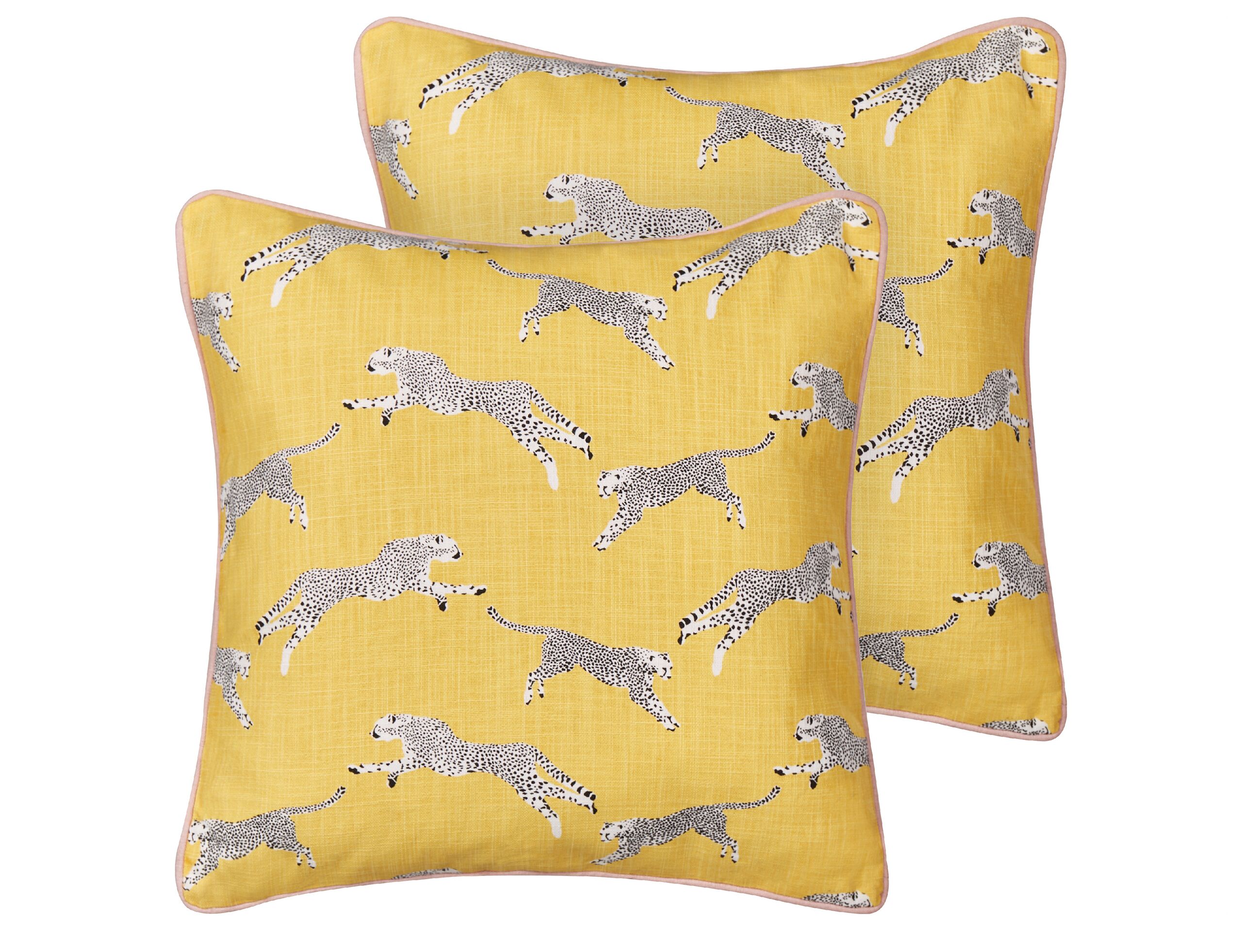 Set of 2 Cotton Cushions Cheetah Motif 45x45cm Yellow