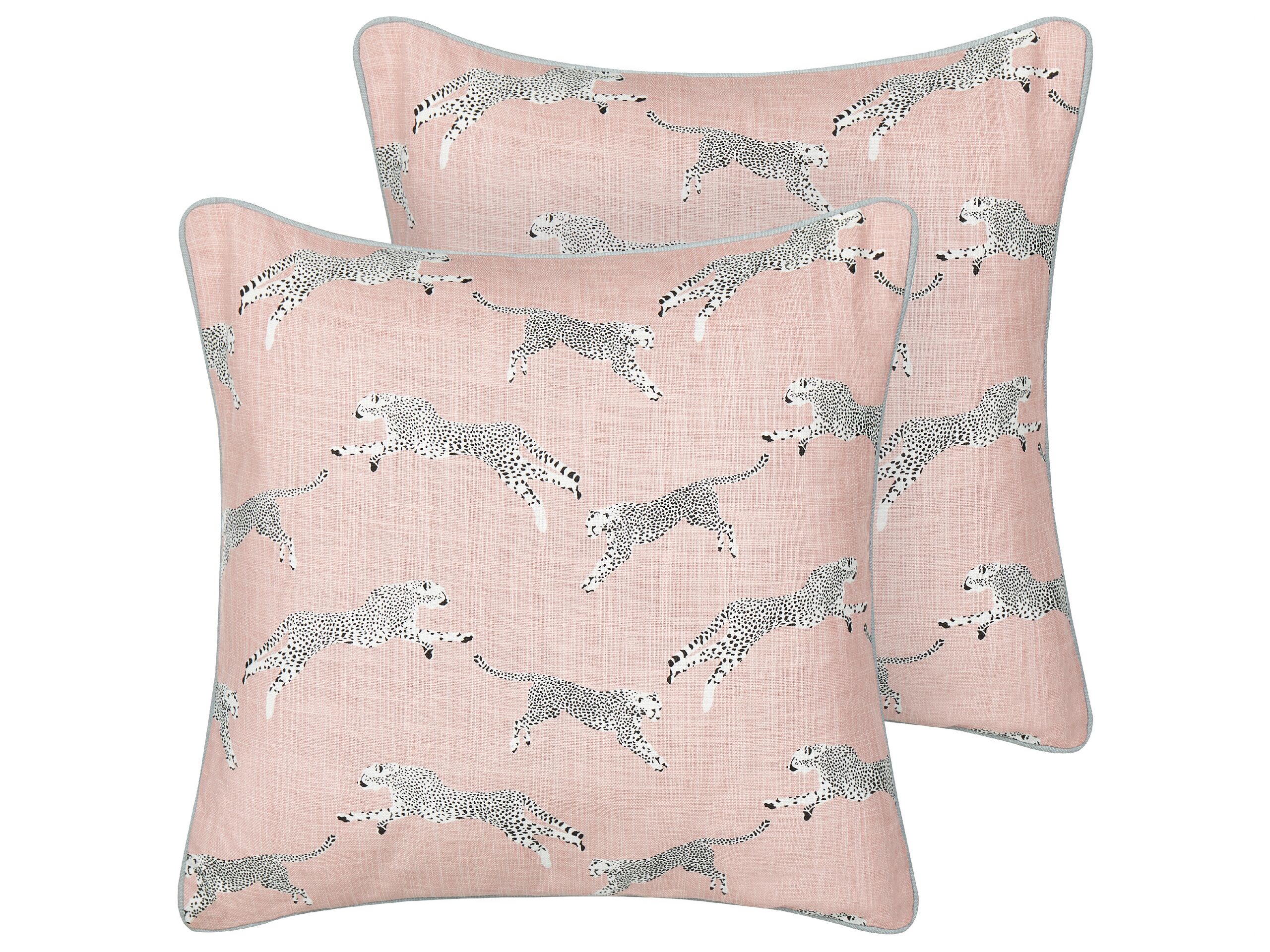 Set of 2 Cotton Cushions Cheetah Motif 45x45cm Pink
