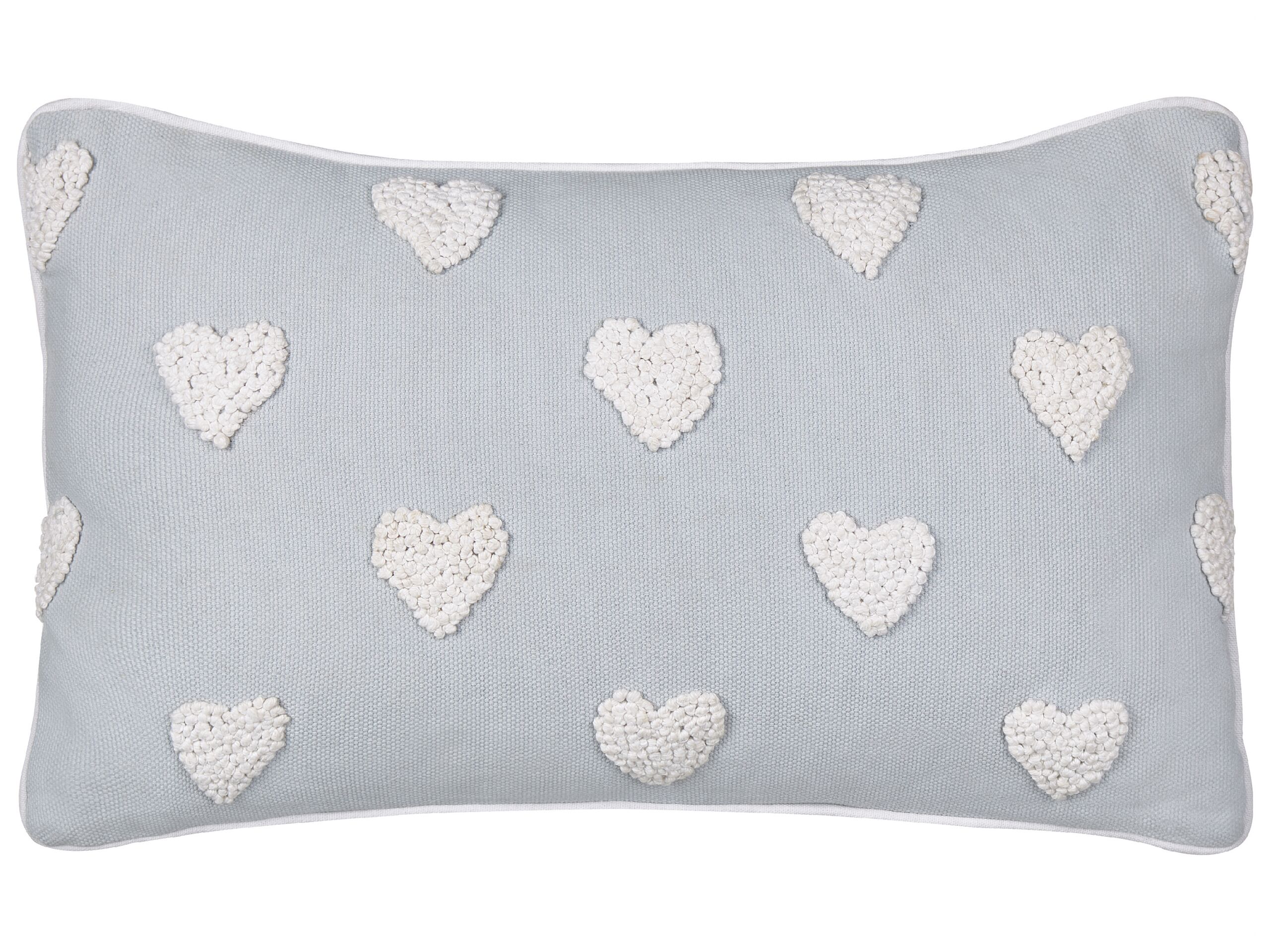 Cotton Cushion Embroidered Hearts 30x50cm Grey
