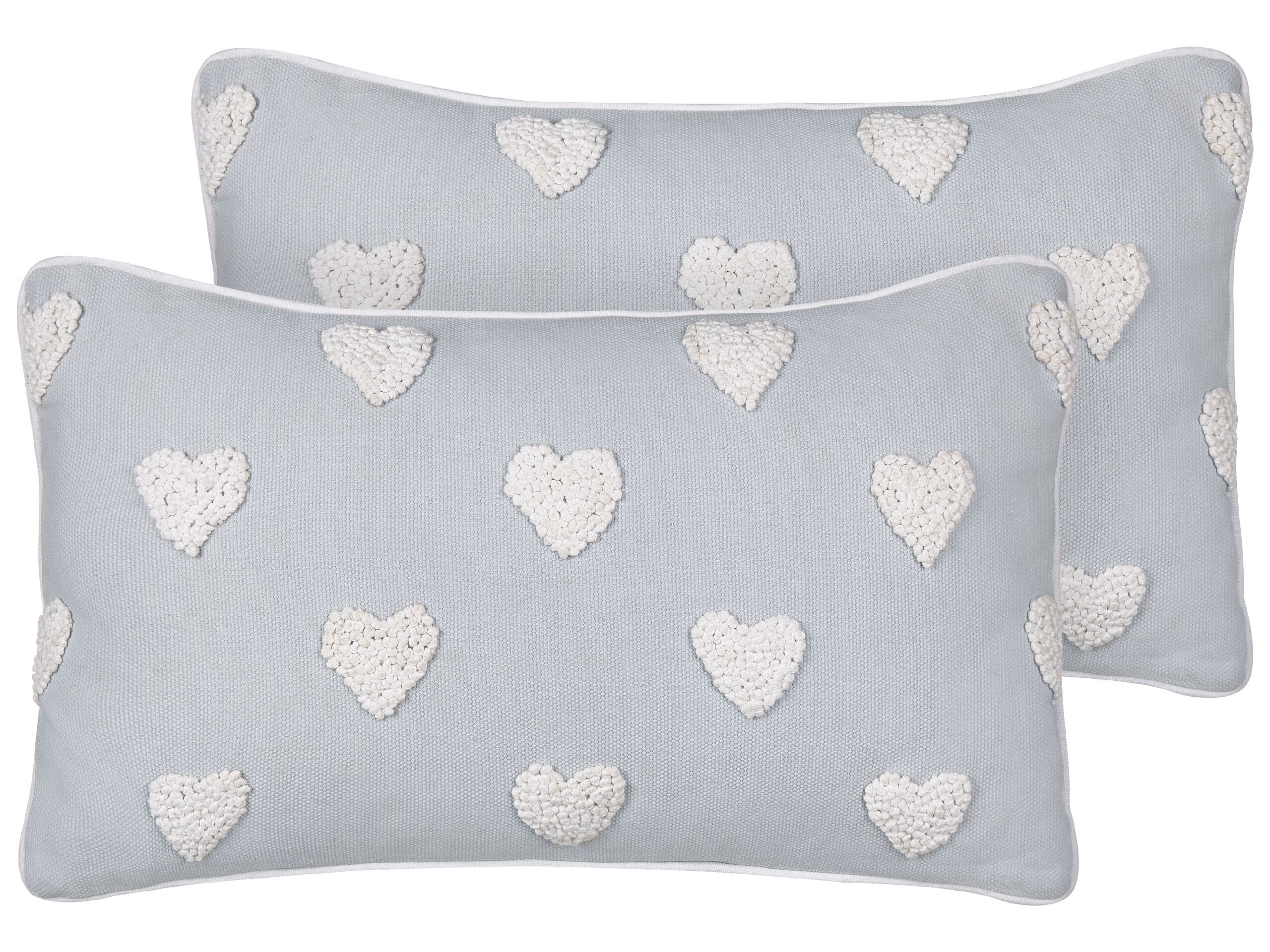 Set of 2 Cotton Cushions Embroidered Hearts 30x50cm Grey