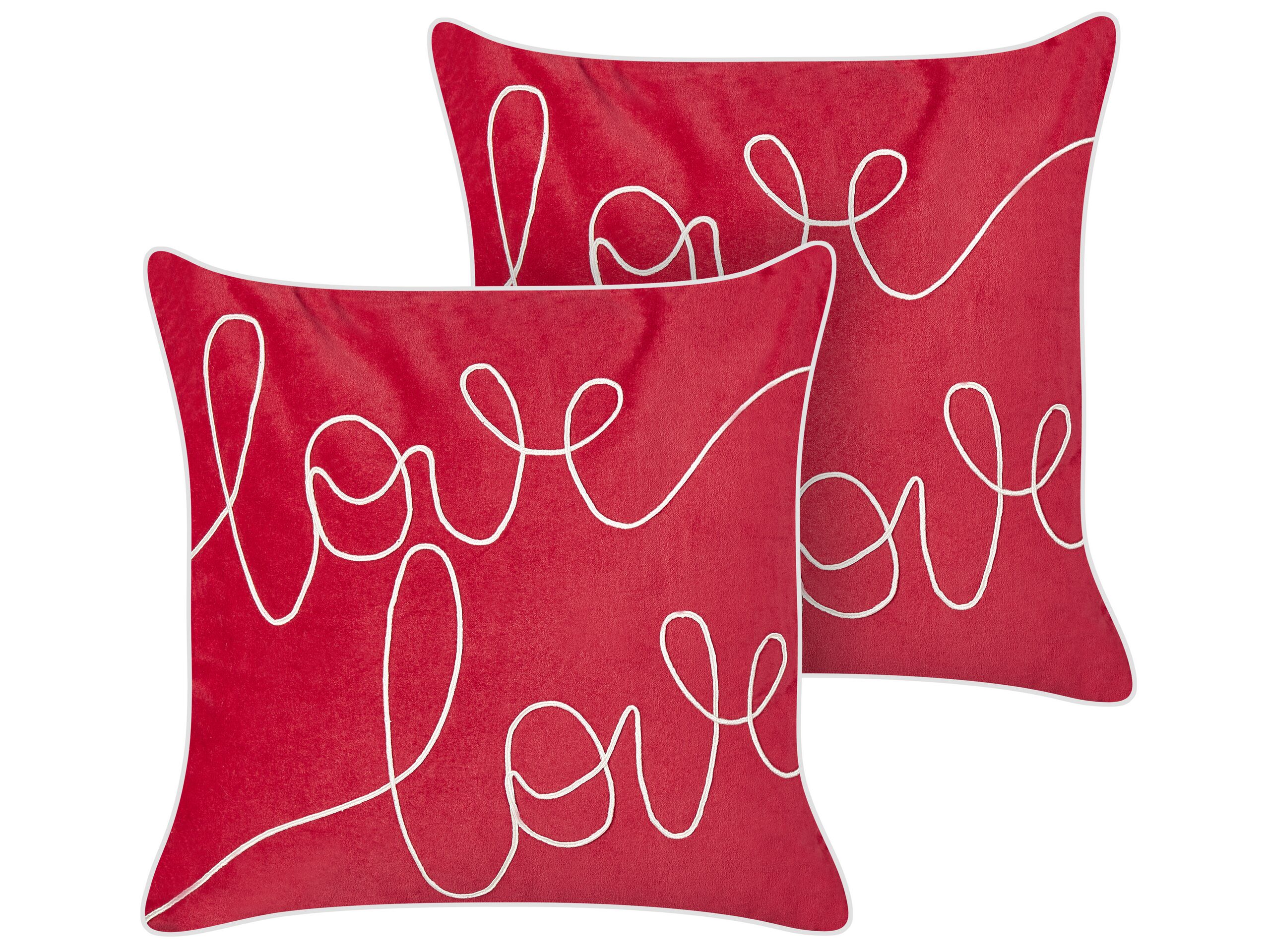 Set of 2 Velvet Cushions 45x45cm Red