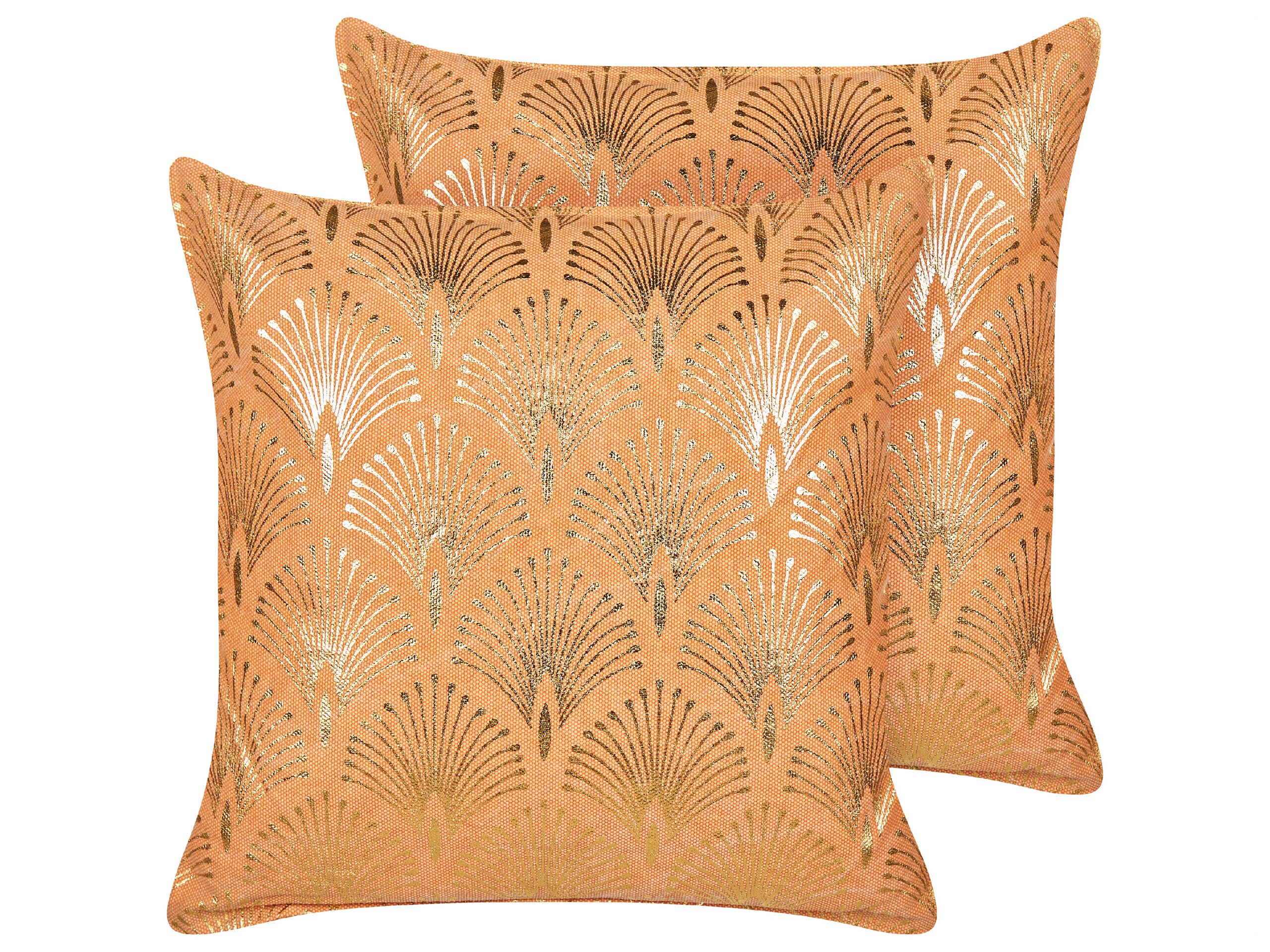 Set of 2 Cotton Cushions Geometric Pattern 45x45cm Orange