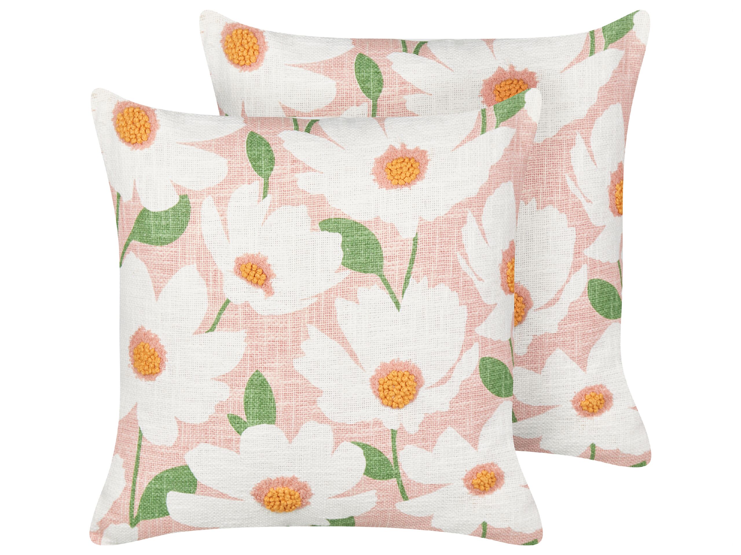 Set of 2 Cotton Cushions Floral Pattern 45x45cm Pink