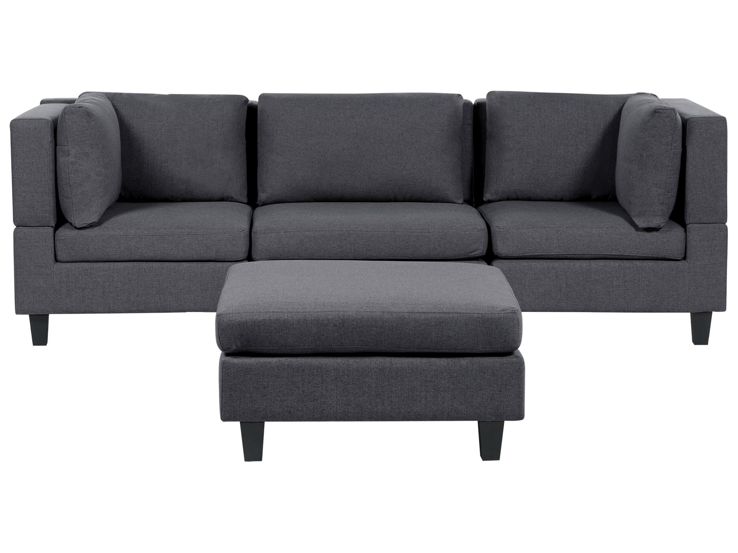 3-Seater Modular Fabric Sofa with Ottoman Dark Grey UNSTAD