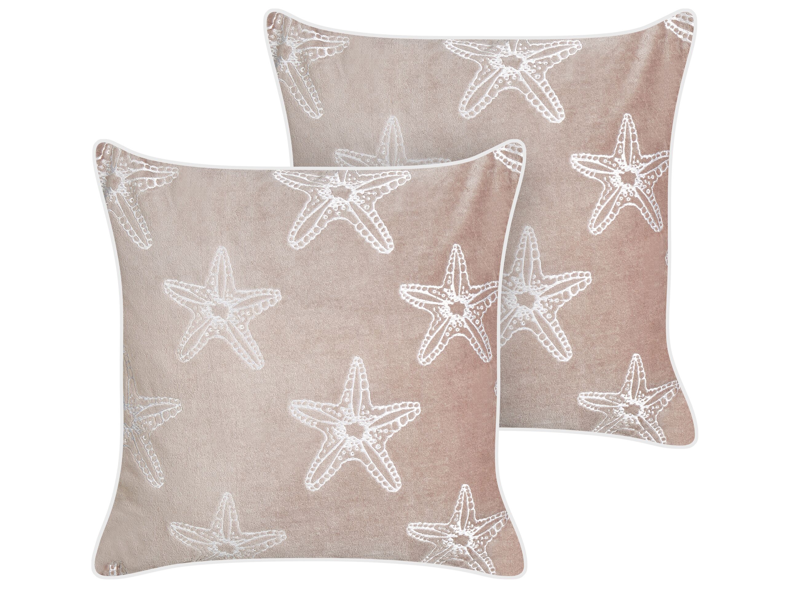 Set of 2 Velvet Cushions Starfish Motif 45x45cm Pink
