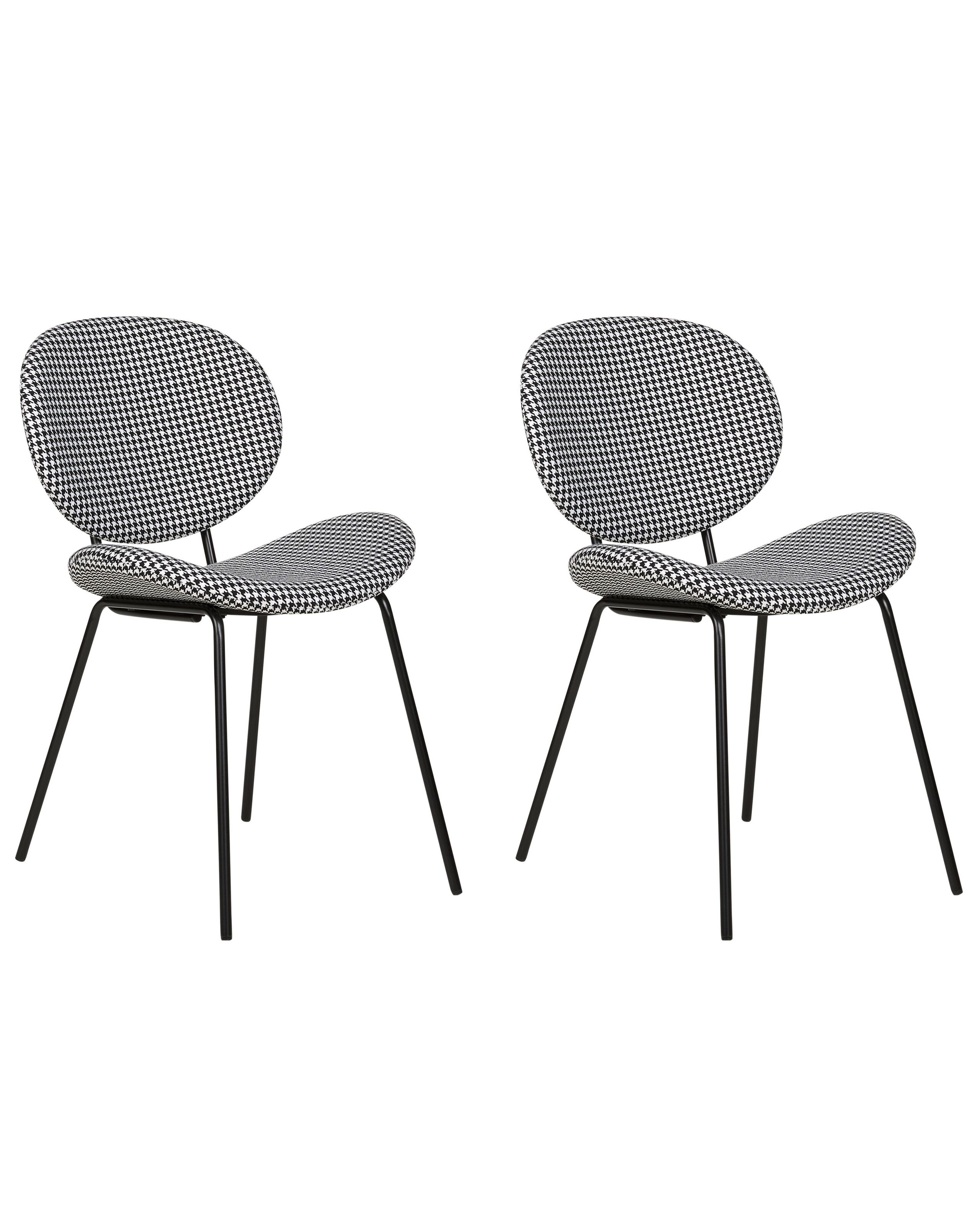 Set of 2 Fabric Dining Chairs Houndstooth Black and White LUANA