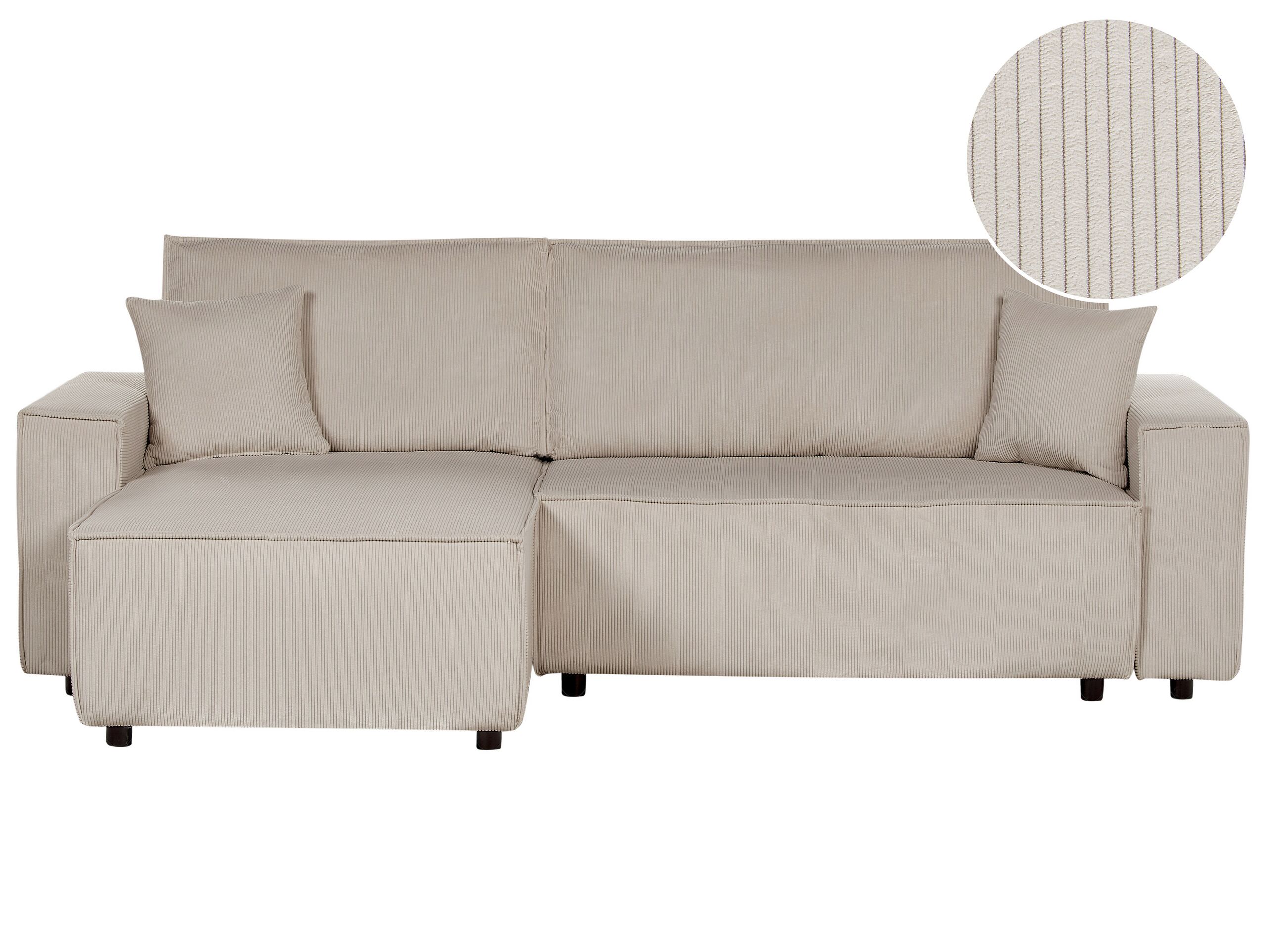 Right Hand Jumbo Cord Corner Sofa Bed Beige ABACKA