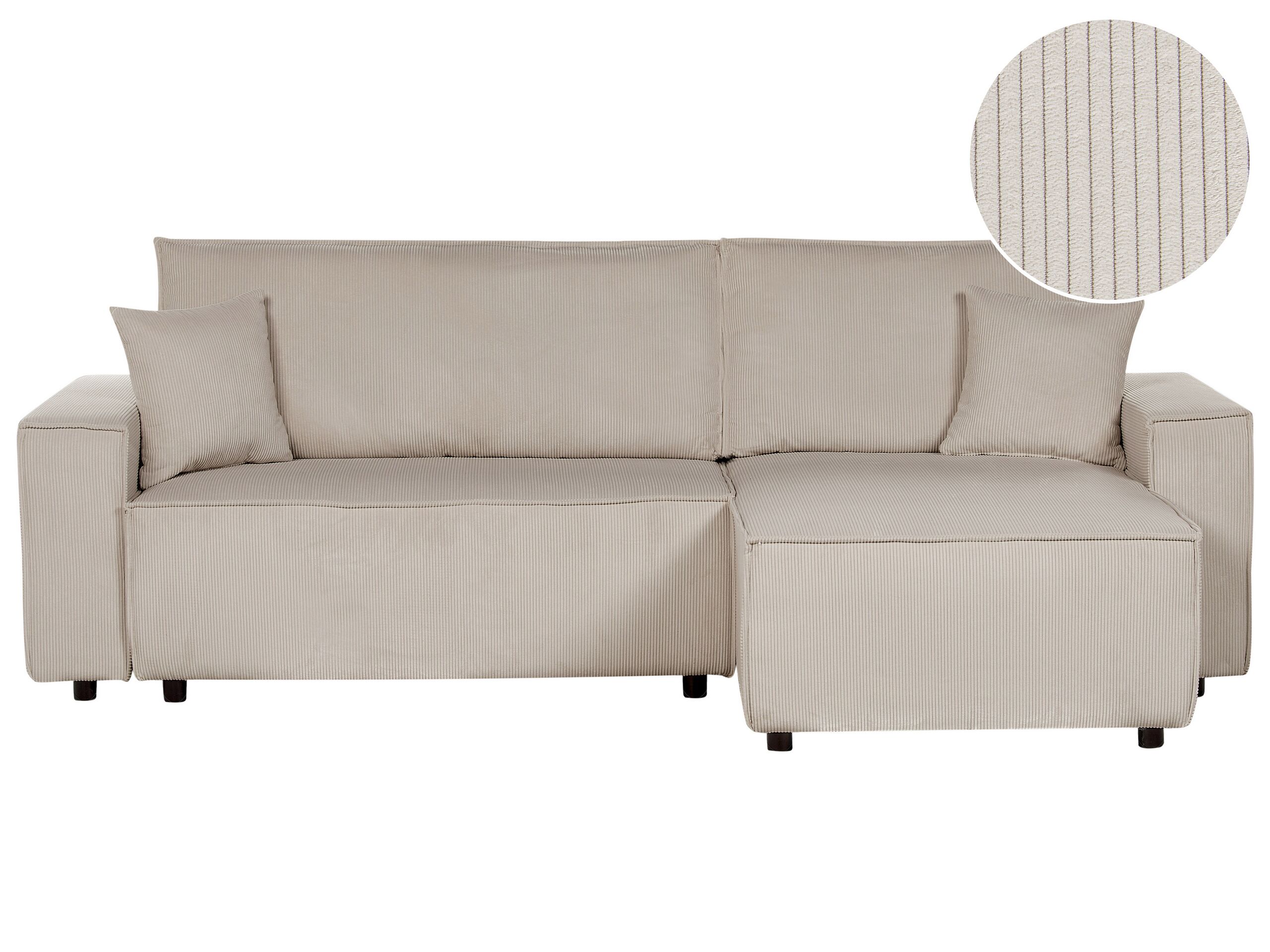 Left Hand Jumbo Cord Corner Sofa Bed Beige ABACKA