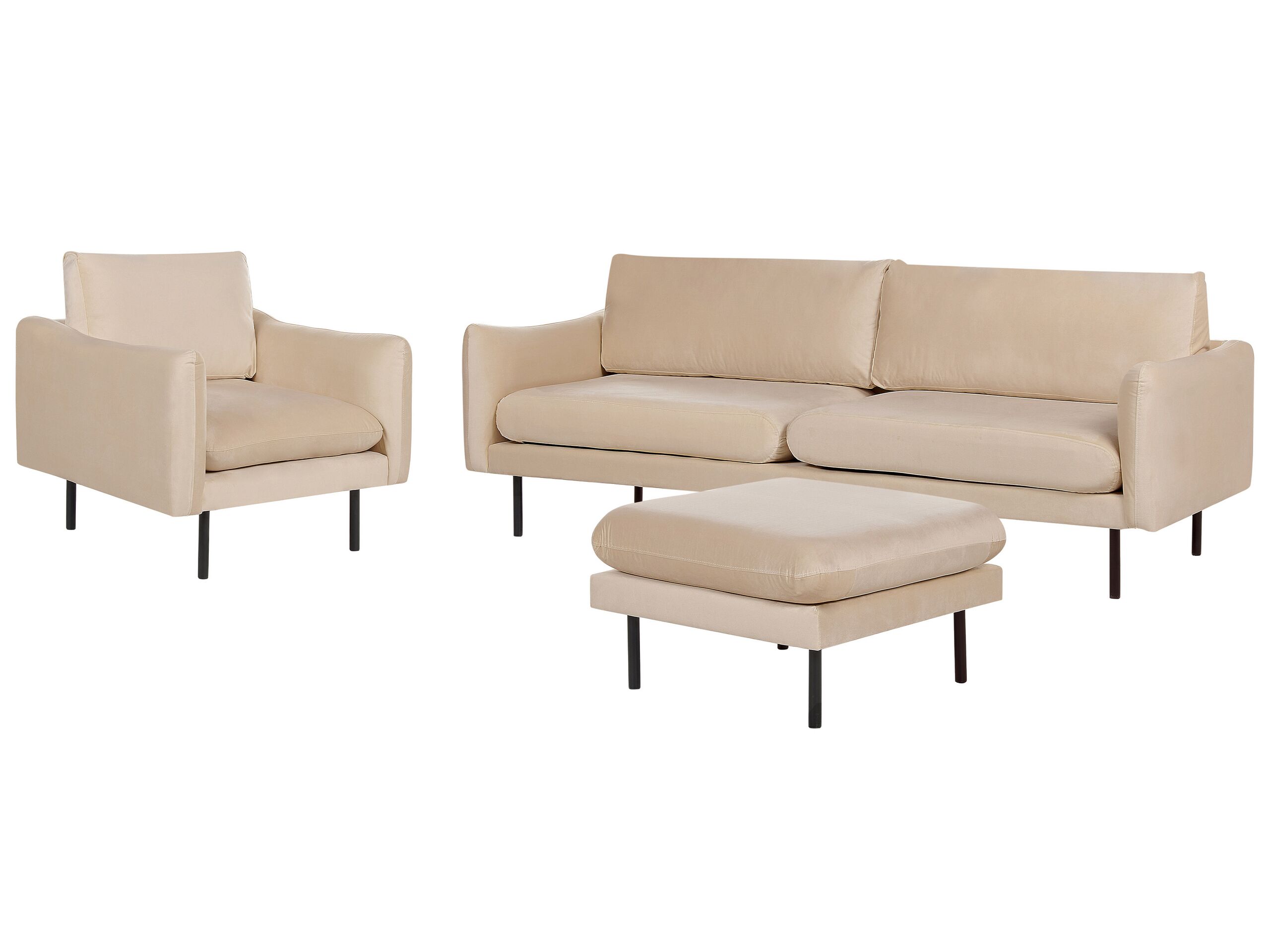 Velvet Living Room Set with Ottoman Beige VINTERBRO