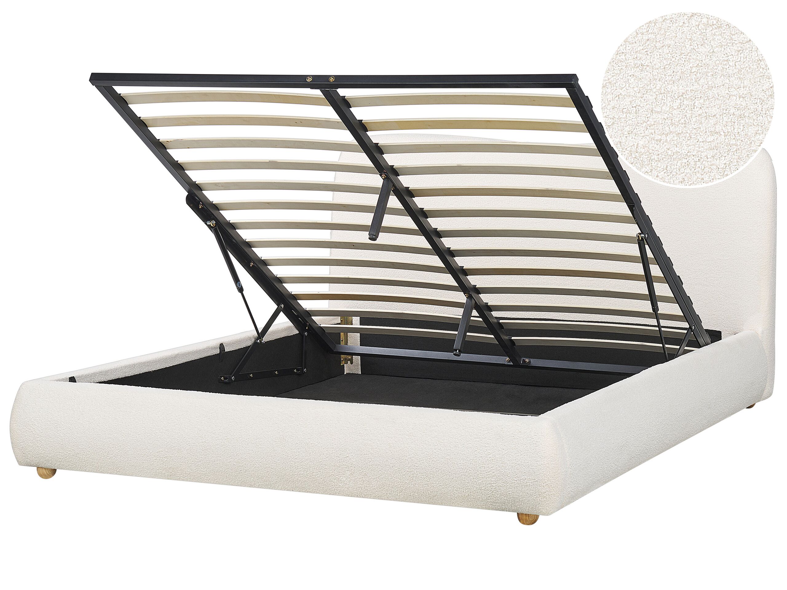 Boucle EU King Size Ottoman Bed White BLAGNAC