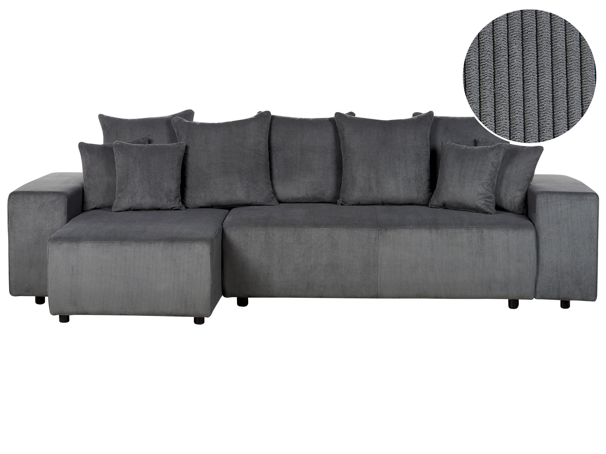 Right Hand Jumbo Cord Corner Sofa Bed with Storage Dark Grey LUSPA