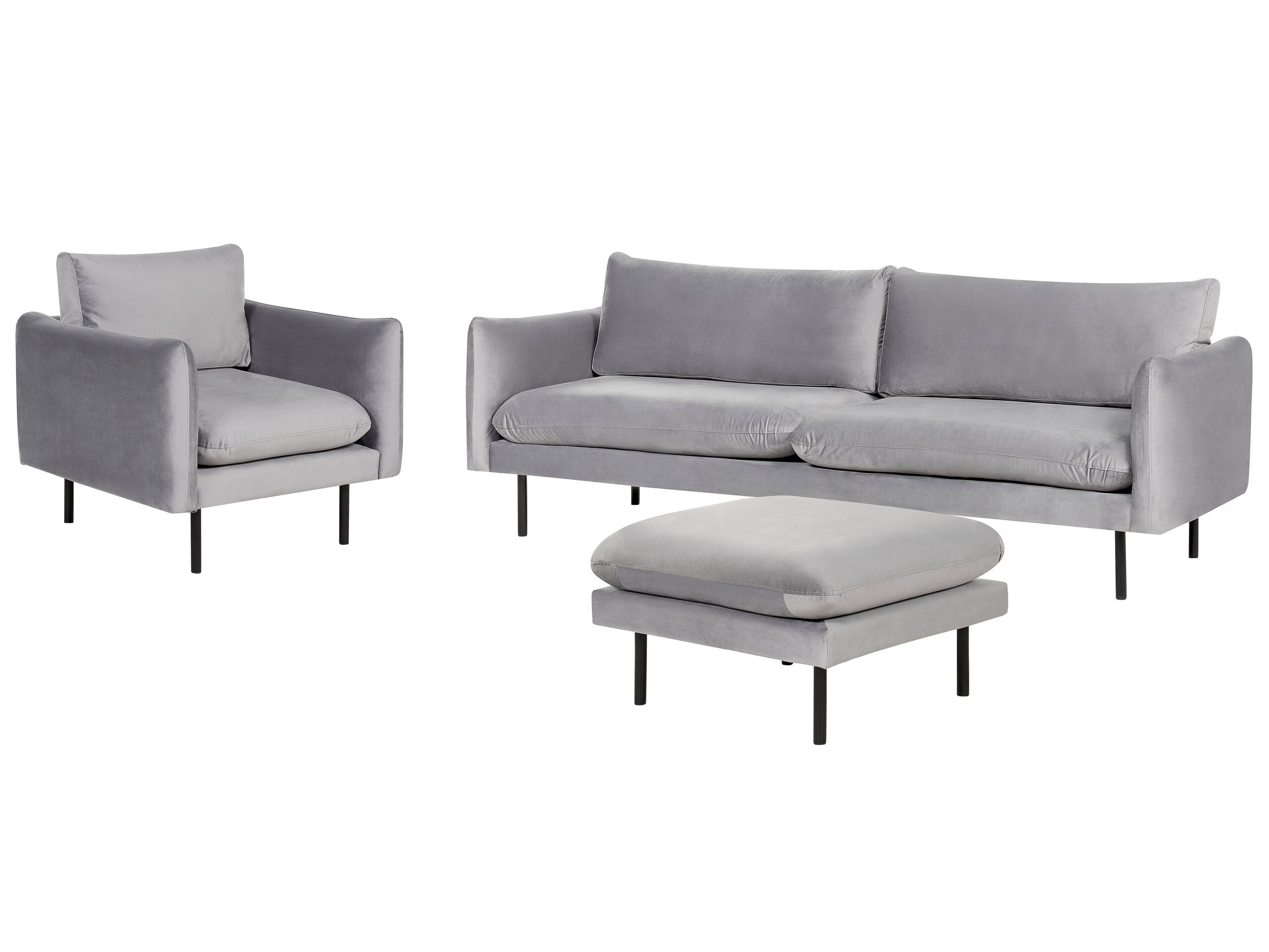 Velvet Living Room Set with Ottoman Grey VINTERBRO