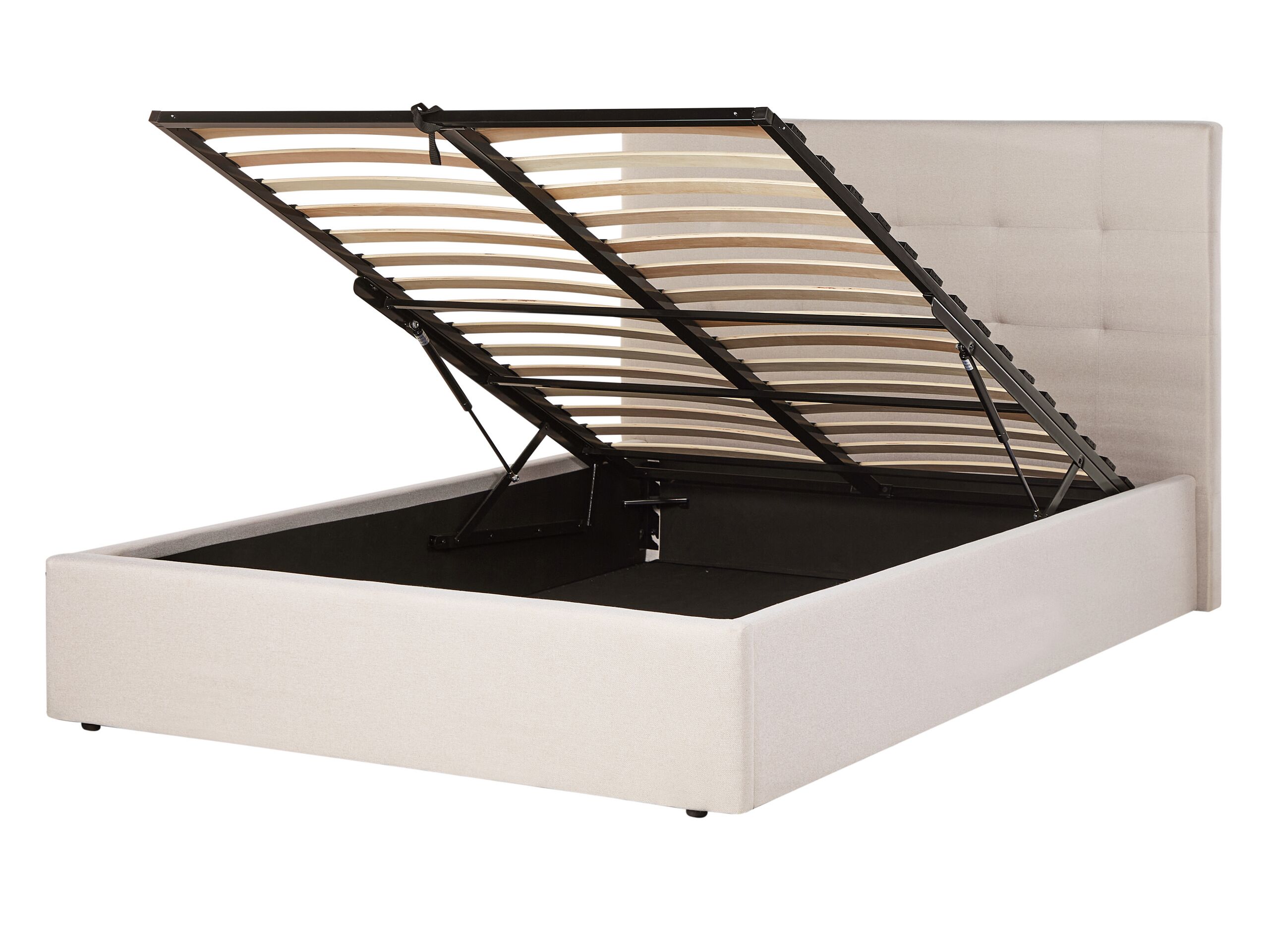 Fabric EU Double Size Ottoman Bed Beige LORIENT