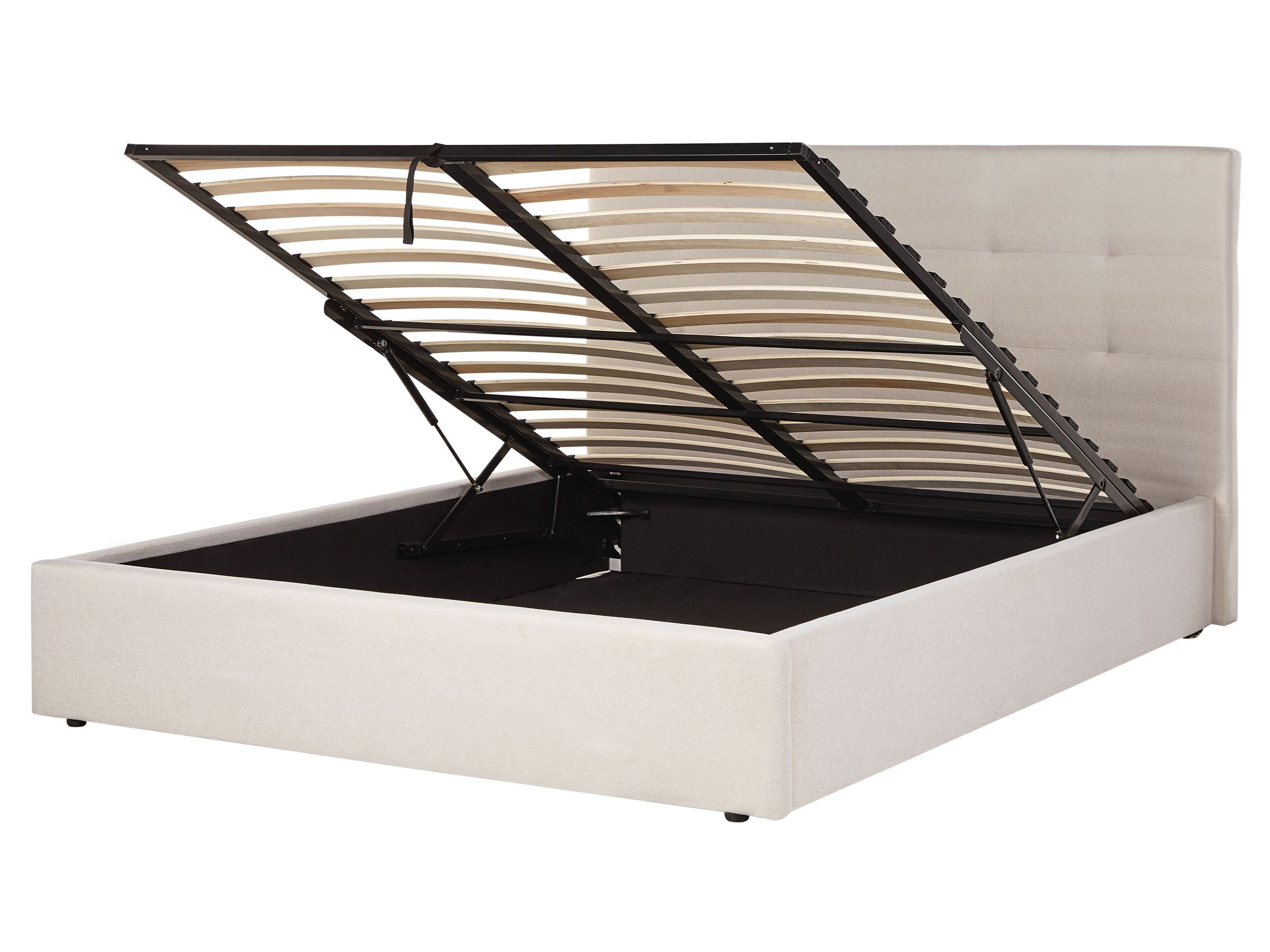 Fabric EU King Size Ottoman Bed Beige LORIENT