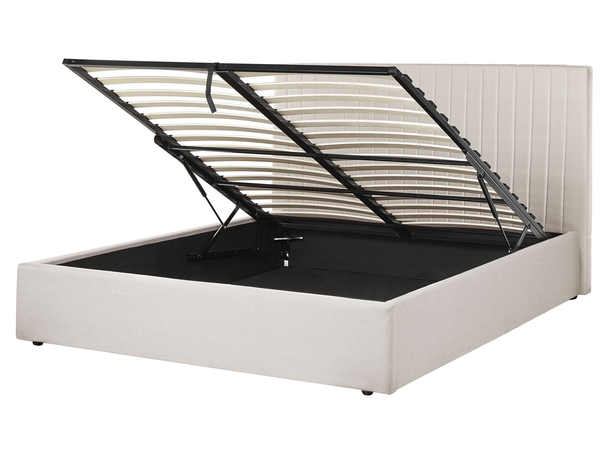 Fabric EU King Size Ottoman Bed Beige VION