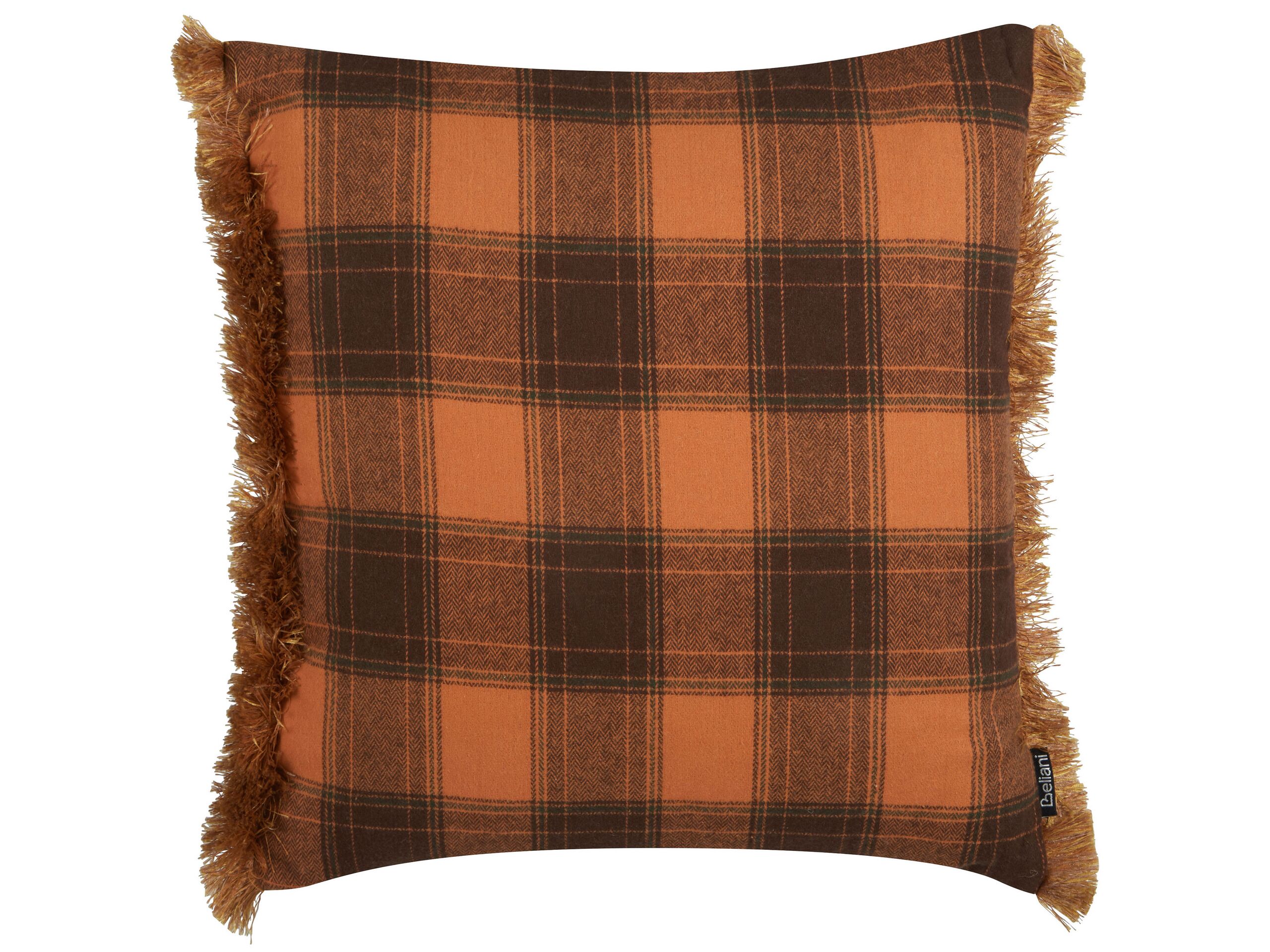 Fringed Cushion Chequered Pattern 45x45cm Orange