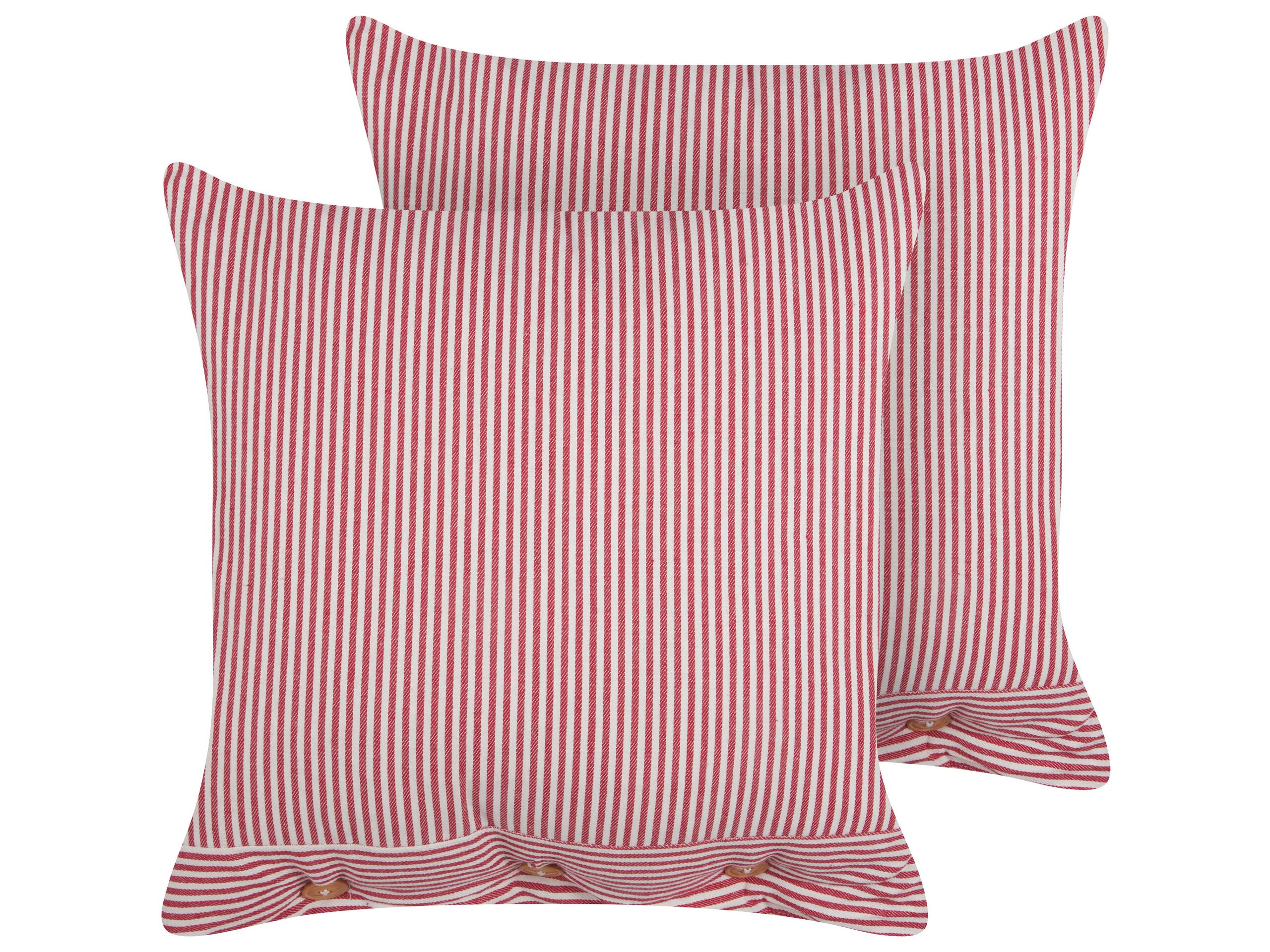 Set of 2 Cotton Cushions Striped 45x45cm Red and White