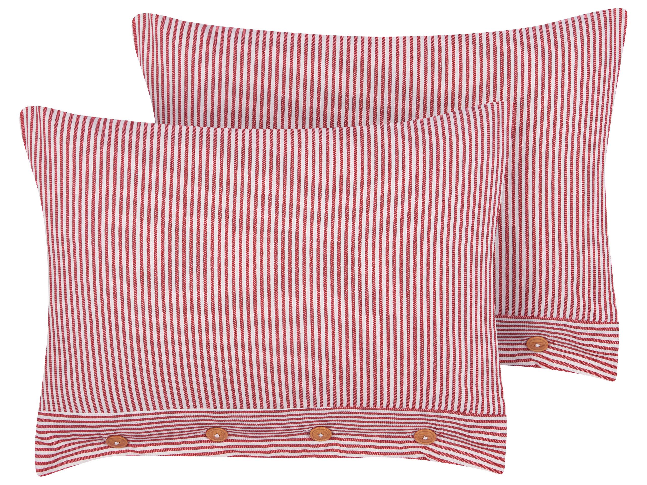 Set of 2 Cotton Cushions Striped 40x60cm Red and White