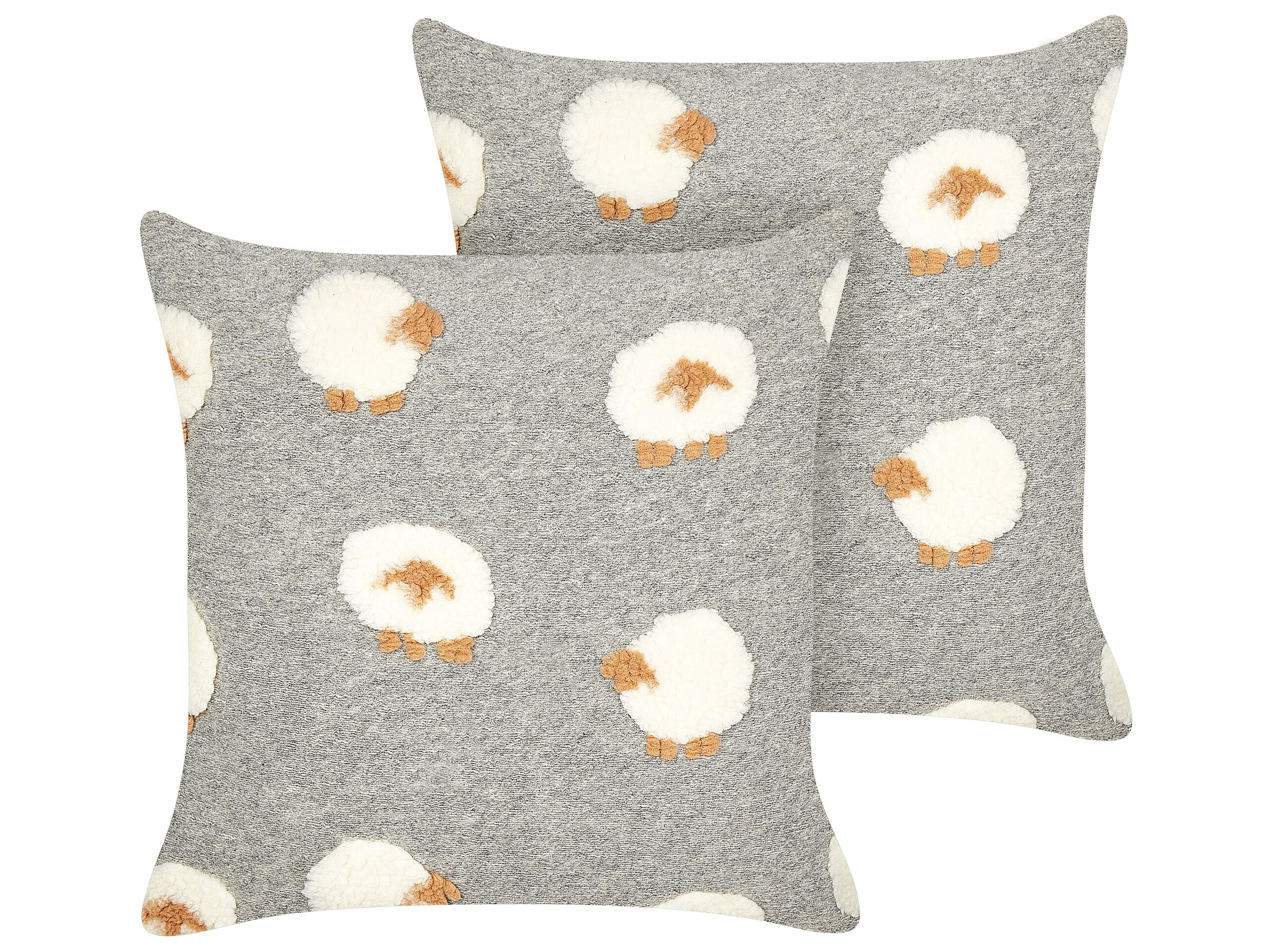 Set of 2 Cushions Sheep Pattern 45x45cm Grey
