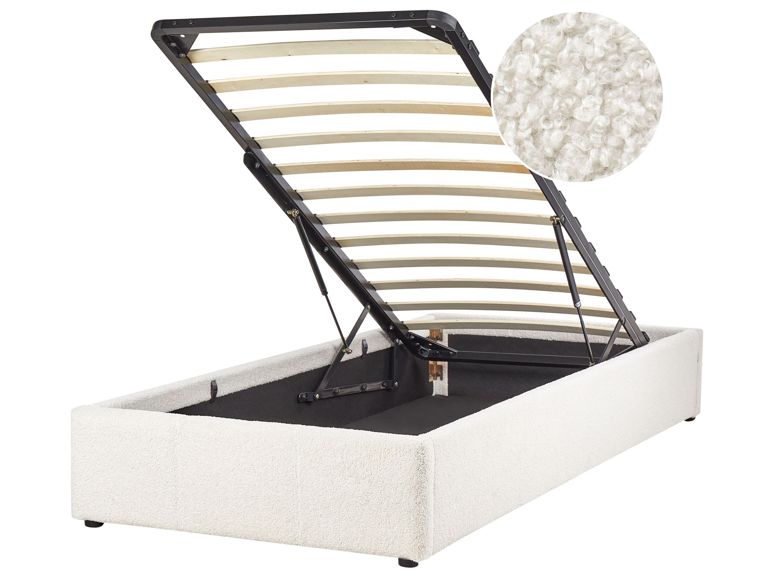 Boucle EU Single Size Ottoman Bed Off-White DINAN